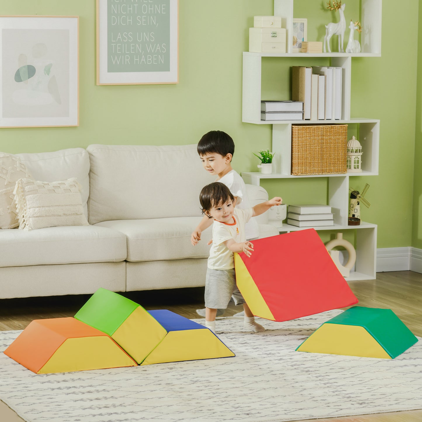 HOMCOM Juego de 5 Bloques de Espuma para Niños de 12-36 Meses Juguetes de Construcción Juguete para Aprendizaje Infantil para Escalar y Gatear 48x19x48 cm Multicolor