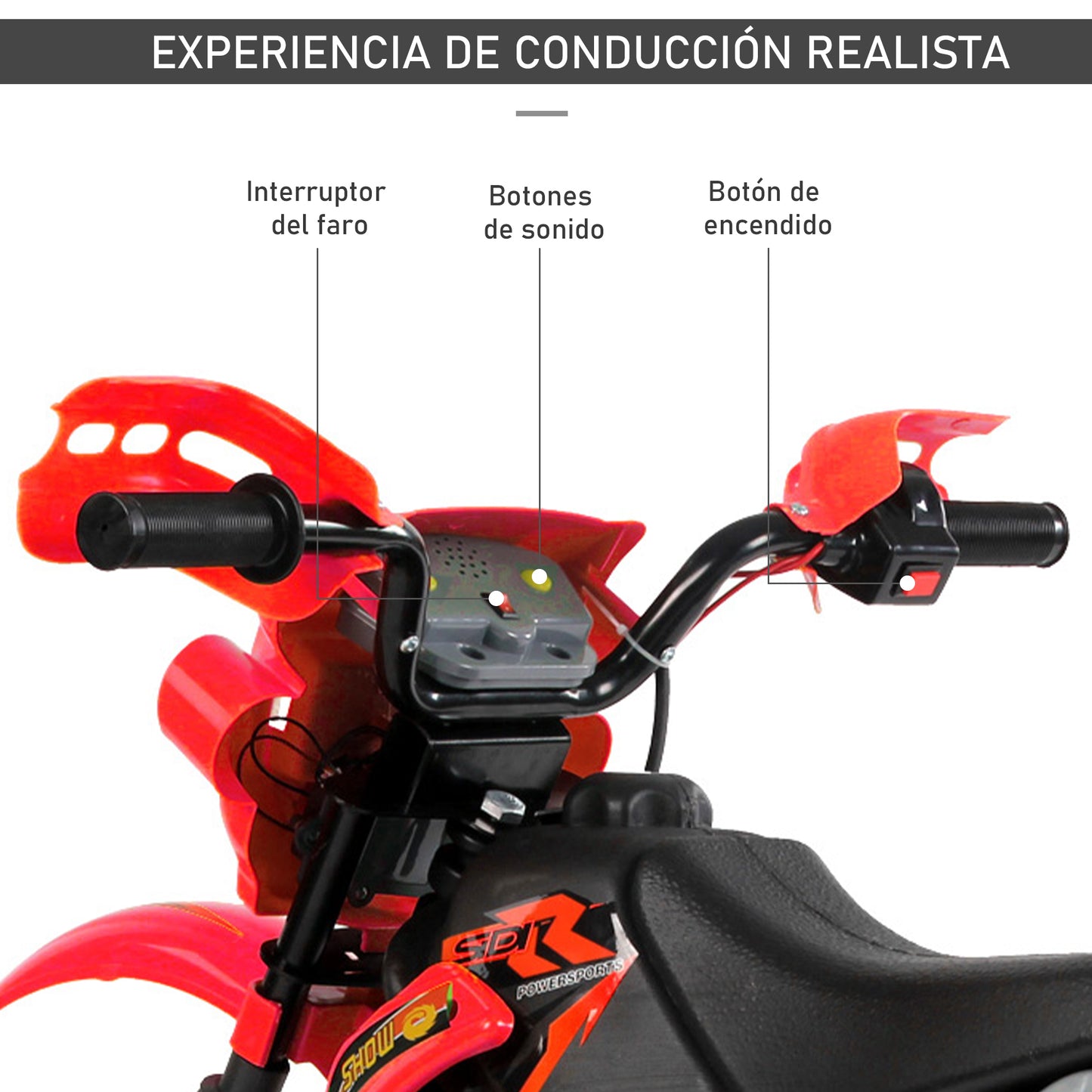 HOMCOM Moto Electrica Infantil Bateria 6V Recargable Niños 3+ Años Cargador y Ruedas Apoyo Color Rojo