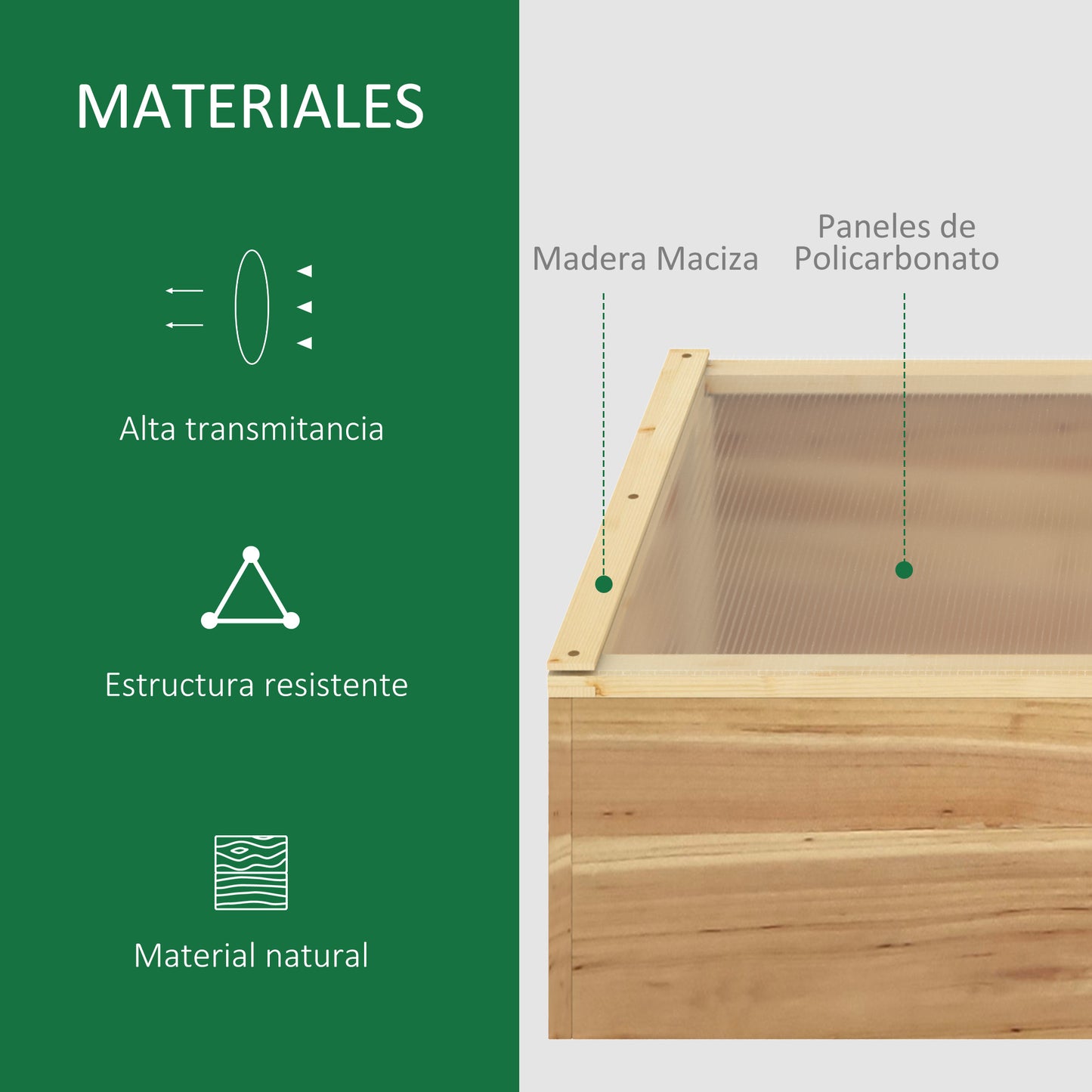 Outsunny Invernadero de Madera Huerto Urbano Vivero Casero con Doble Tapa de Policarbonato Abatible para Cultivo de Plantas Huerto Jardín Terraza Patio Exterior 100x50x36 cm Natural