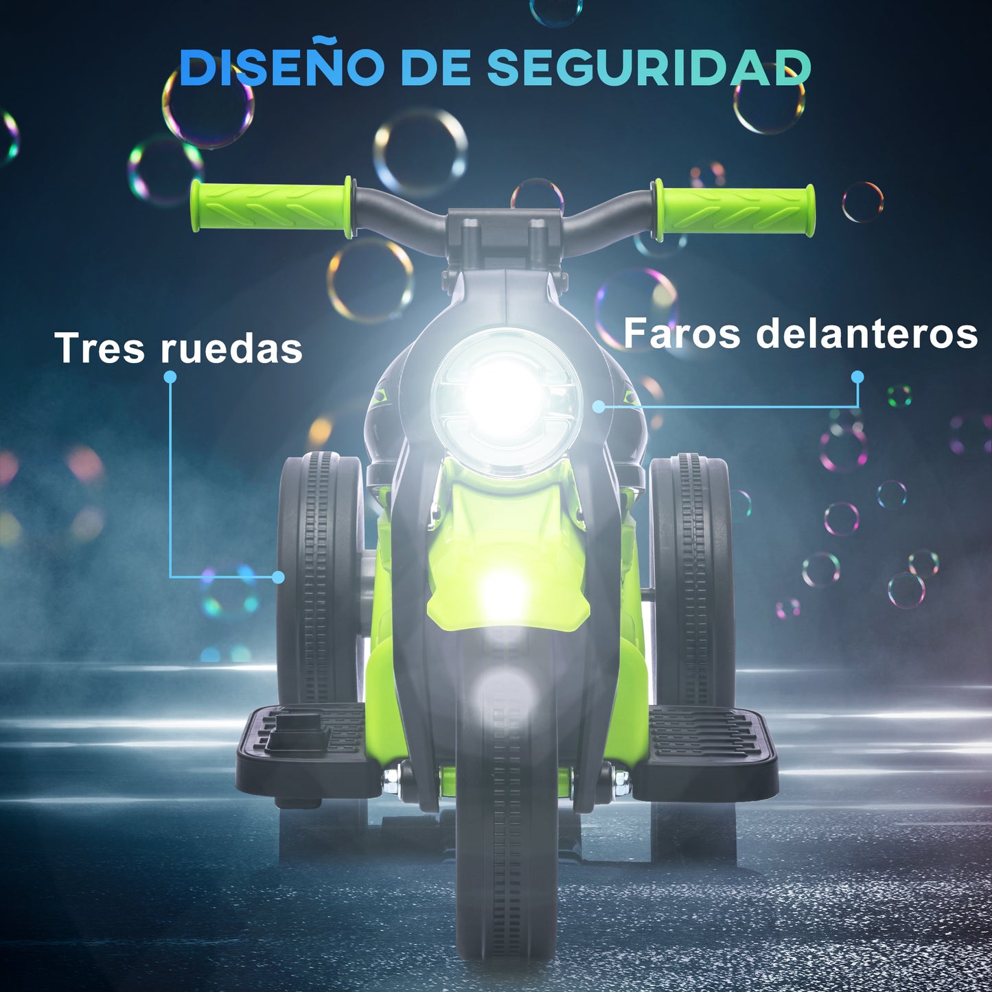 AIYAPLAY Moto Eléctrica para Niños de +2 Años Moto de Batería para Niños 6V con Función de Soplar Burbujas Faros Música Moto para Niños con Velocidad 3 km/h Carga 30 kg Verde