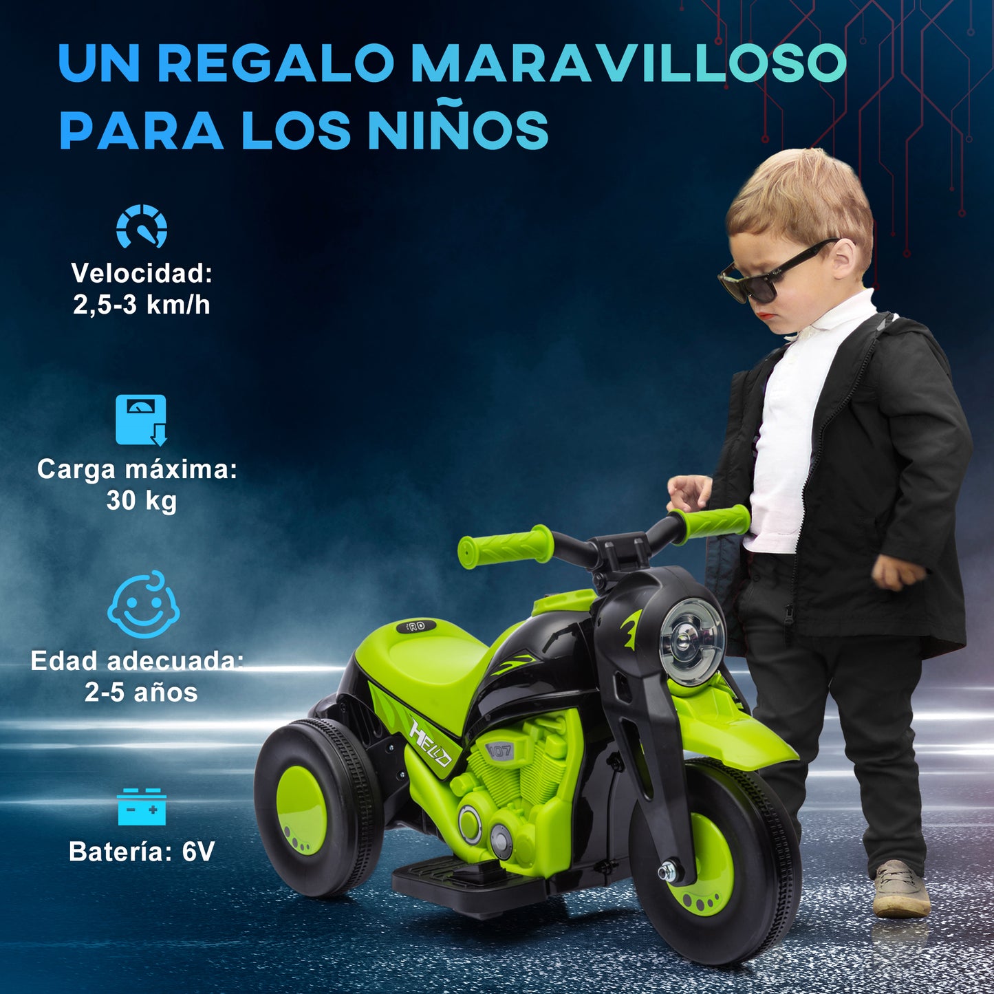 AIYAPLAY Moto Eléctrica para Niños de +2 Años Moto de Batería para Niños 6V con Función de Soplar Burbujas Faros Música Moto para Niños con Velocidad 3 km/h Carga 30 kg Verde