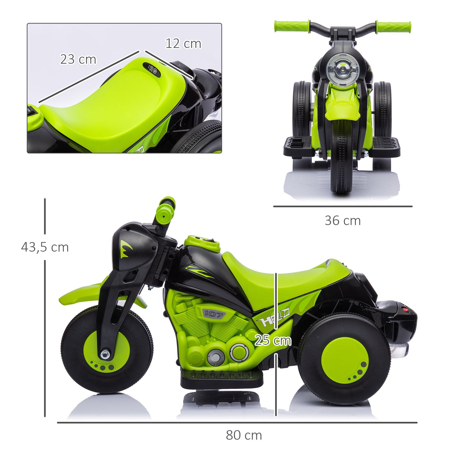 AIYAPLAY Moto Eléctrica para Niños de +2 Años Moto de Batería para Niños 6V con Función de Soplar Burbujas Faros Música Moto para Niños con Velocidad 3 km/h Carga 30 kg Verde