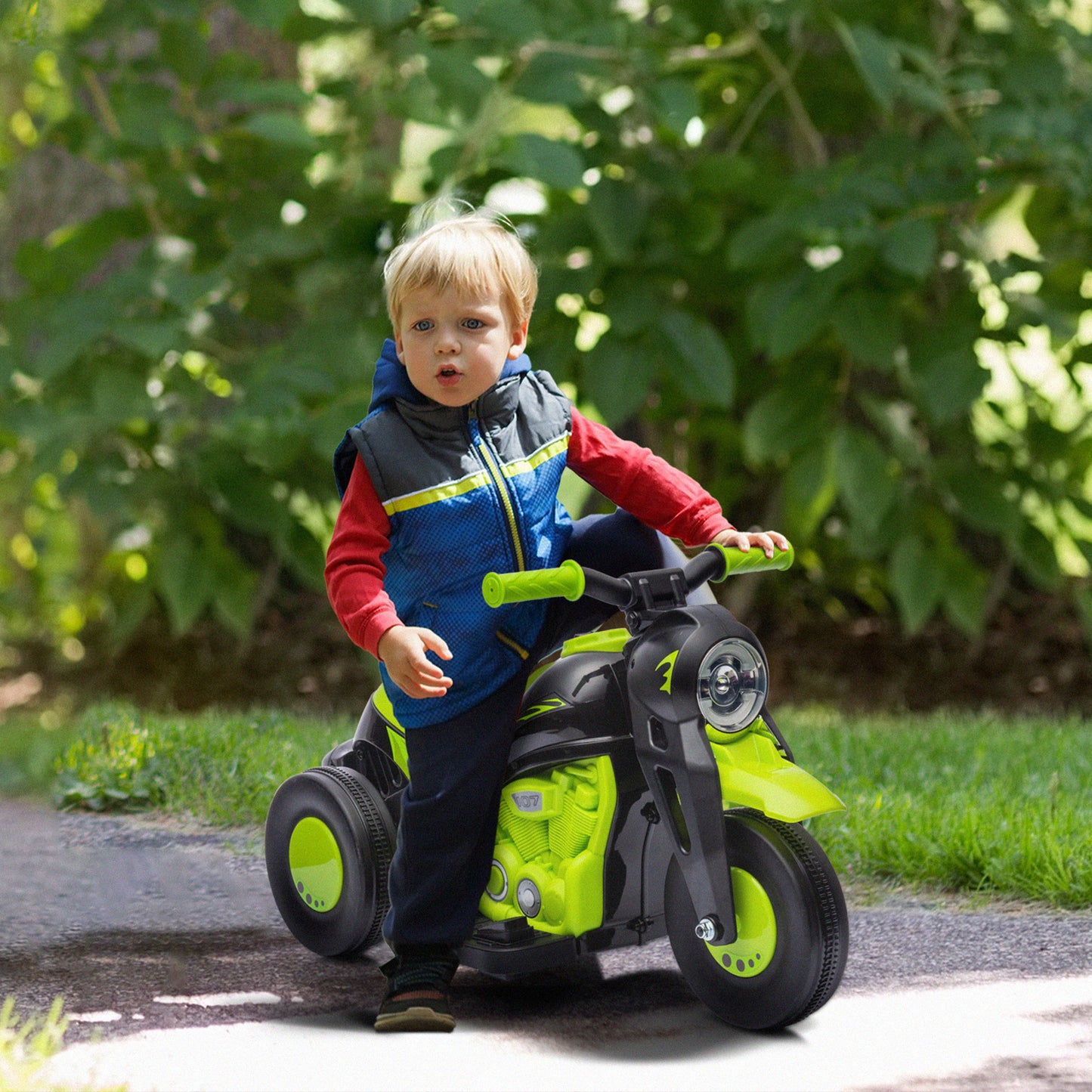 AIYAPLAY Moto Eléctrica para Niños de +2 Años Moto de Batería para Niños 6V con Función de Soplar Burbujas Faros Música Moto para Niños con Velocidad 3 km/h Carga 30 kg Verde