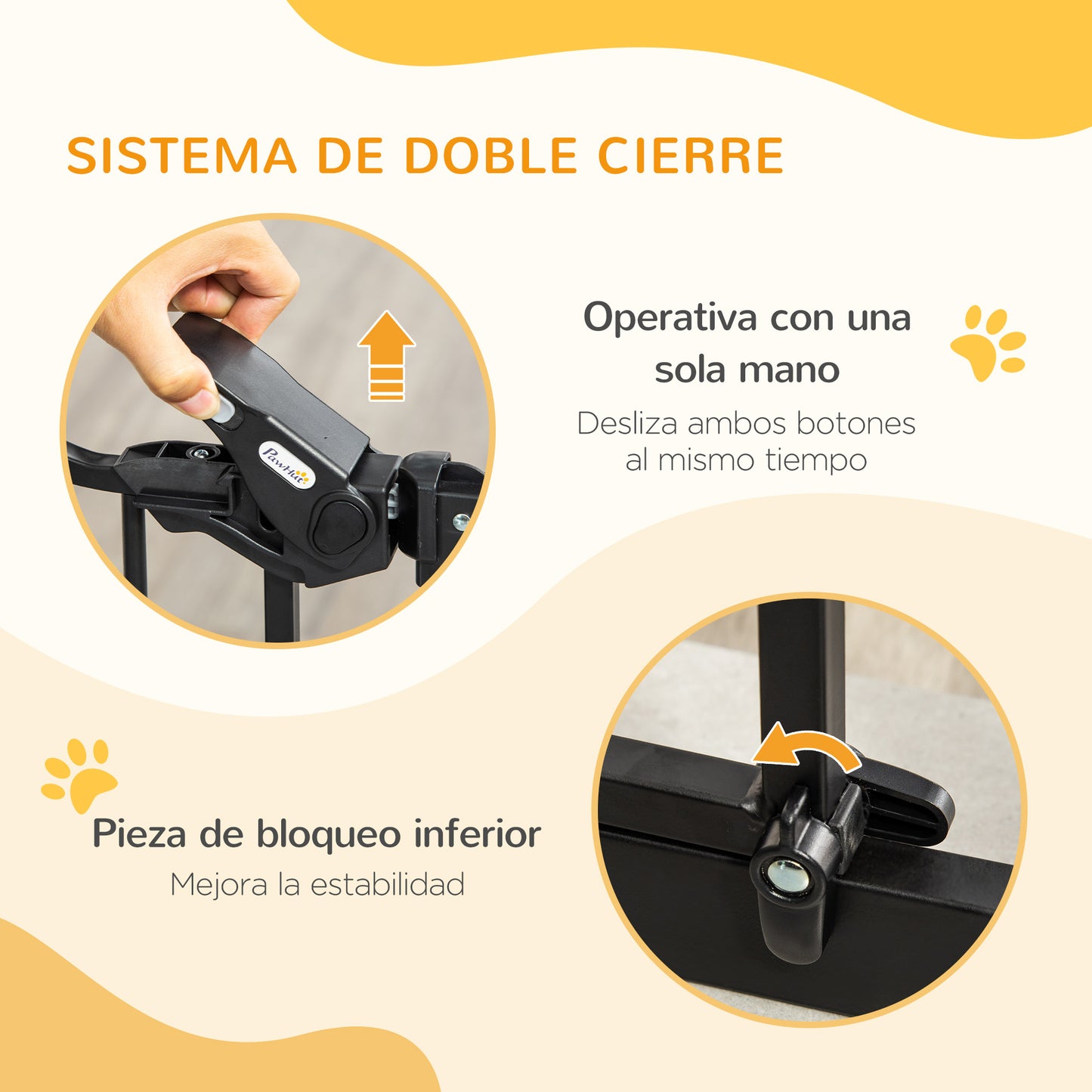 PawHut Barrera de Seguridad Extensible para Puertas y Escaleras Barrera para Perros con Altura Ajustable Cierre Automático y Sistema de Doble Bloqueo 93x76,2 cm Negro