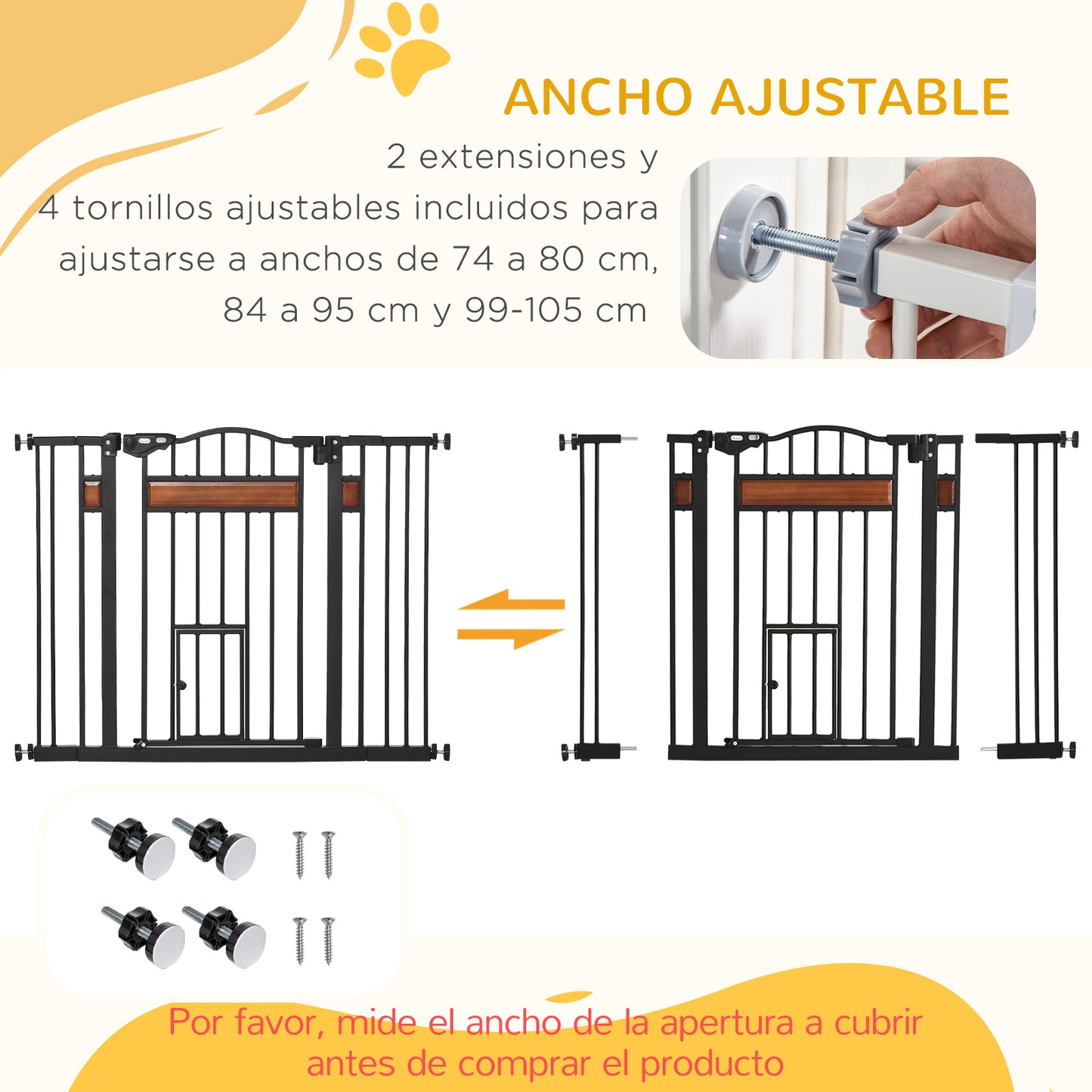 PawHut Barrera de Seguridad Extensible para Puertas y Escaleras Barrera para Perros con Altura Ajustable Cierre Automático y Sistema de Doble Bloqueo 93x76,2 cm Negro