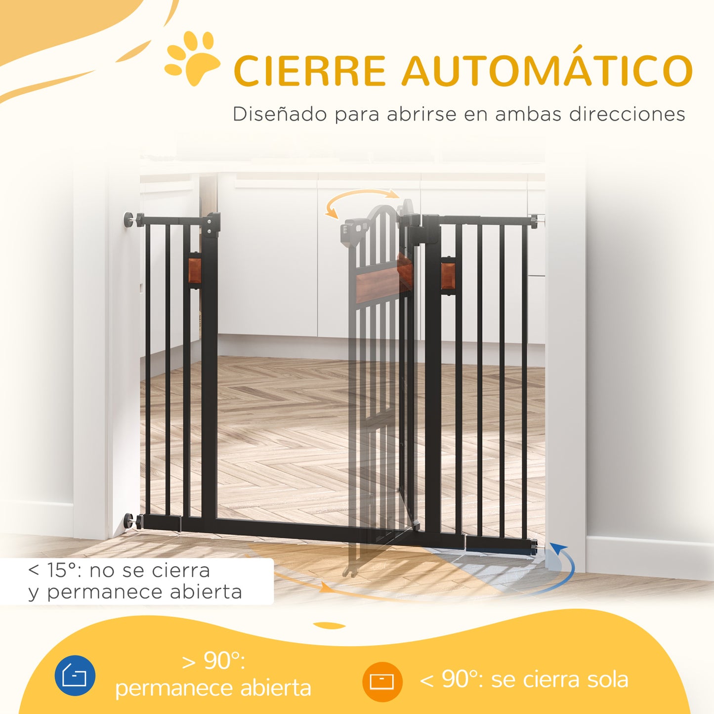 PawHut Barrera de Seguridad Extensible para Puertas y Escaleras Barrera para Perros con Altura Ajustable Cierre Automático y Sistema de Doble Bloqueo 93x76,2 cm Negro