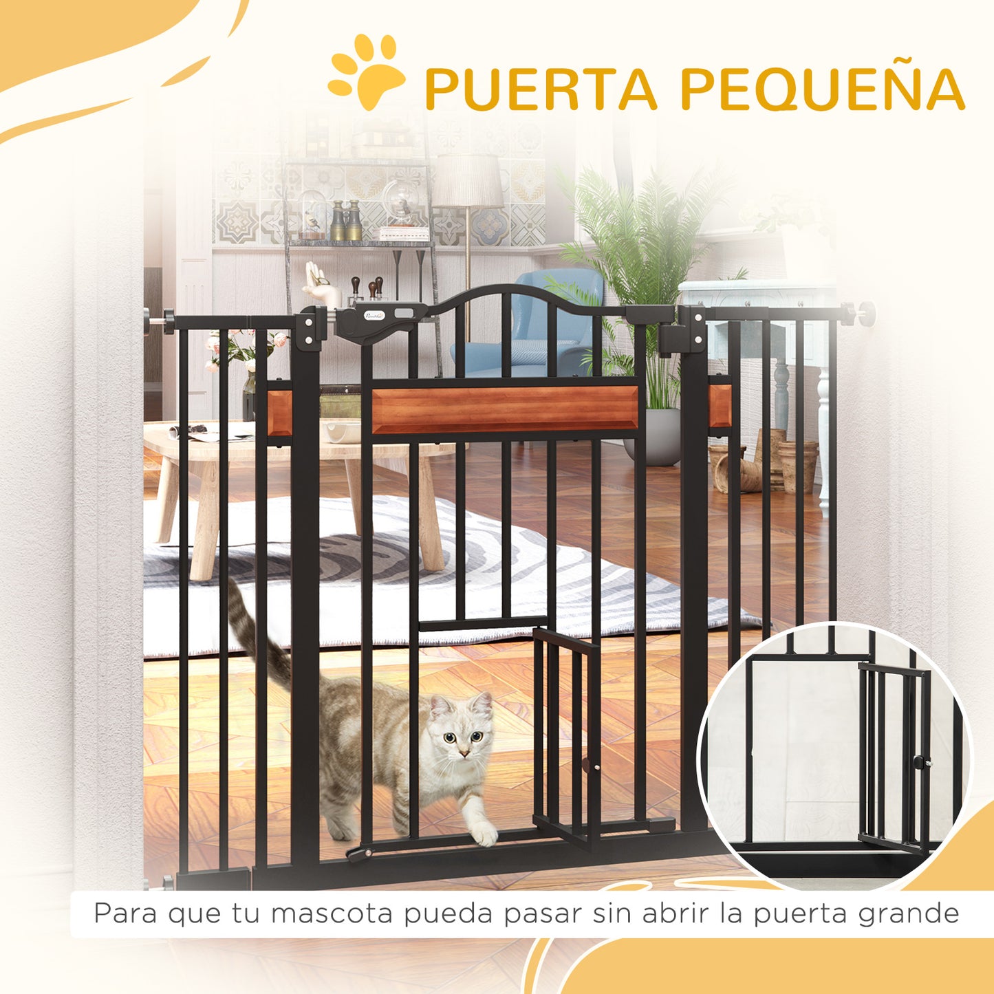 PawHut Barrera de Seguridad Extensible para Puertas y Escaleras Barrera para Perros con Altura Ajustable Cierre Automático y Sistema de Doble Bloqueo 93x76,2 cm Negro