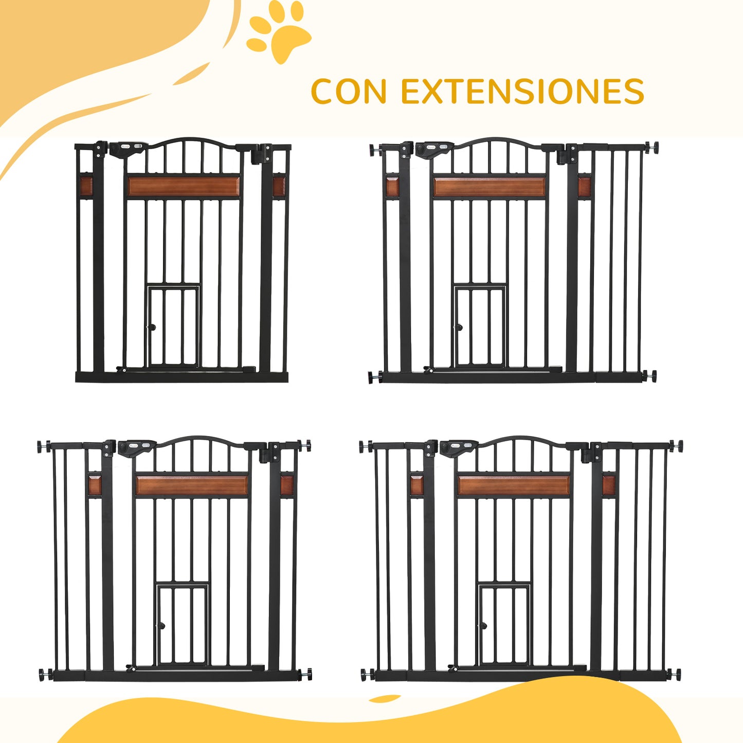 PawHut Barrera de Seguridad Extensible para Puertas y Escaleras Barrera para Perros con Altura Ajustable Cierre Automático y Sistema de Doble Bloqueo 93x76,2 cm Negro