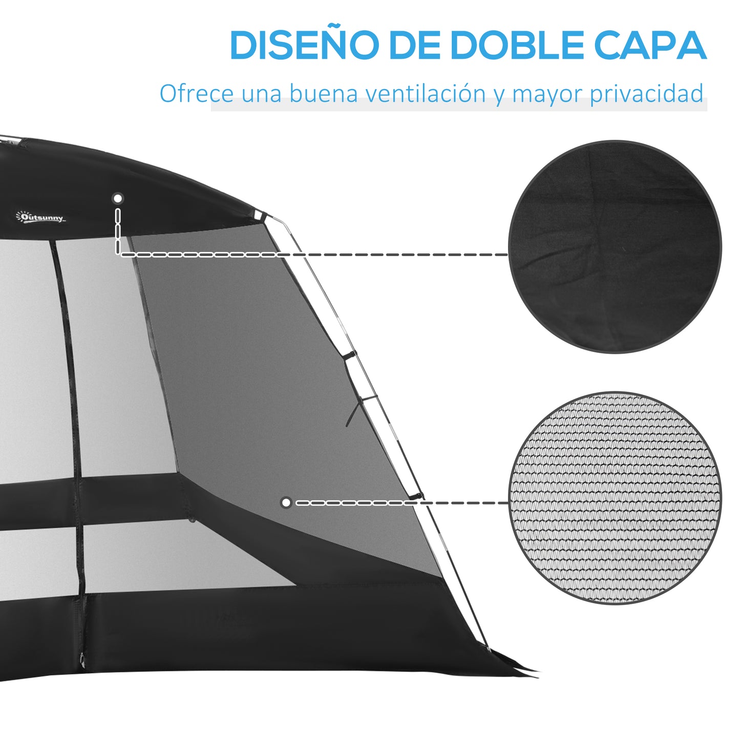 Outsunny Carpa de Jardín 3x3x2 m Cenador para 4-6 Personas Tienda de Campaña con 4 Mosquiteras y Puerta Incluye Bolsa de Transporte Protección Solar para Camping Viajes Exterior Negro