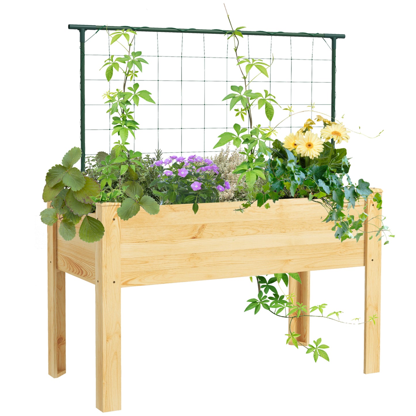 Outsunny Huerto Urbano Elevado con Enrejado Mesa de Cultivo Jardinera Elevada para Trepar Enredaderas de Verduras Plantas Flores Carga 300 kg 120x60x75 cm Natural