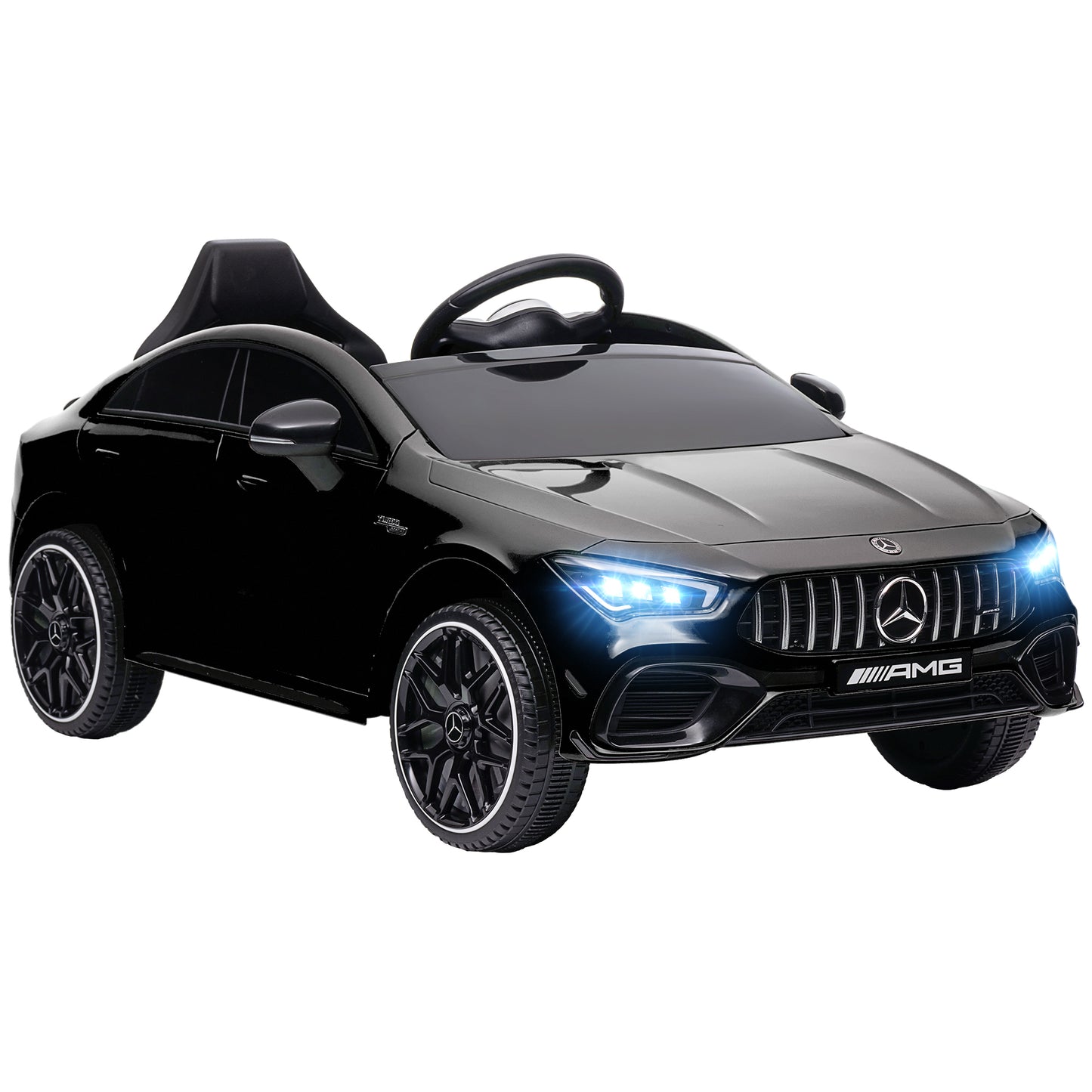 AIYAPLAY Coche Eléctrico para Niños de +3 Años Mercedes-AMG CLA 45 Carro Eléctrico Infantil con Batería 12V Mando a Distancia Faros LED Bocina Música y Ruedas Auxiliares Negro