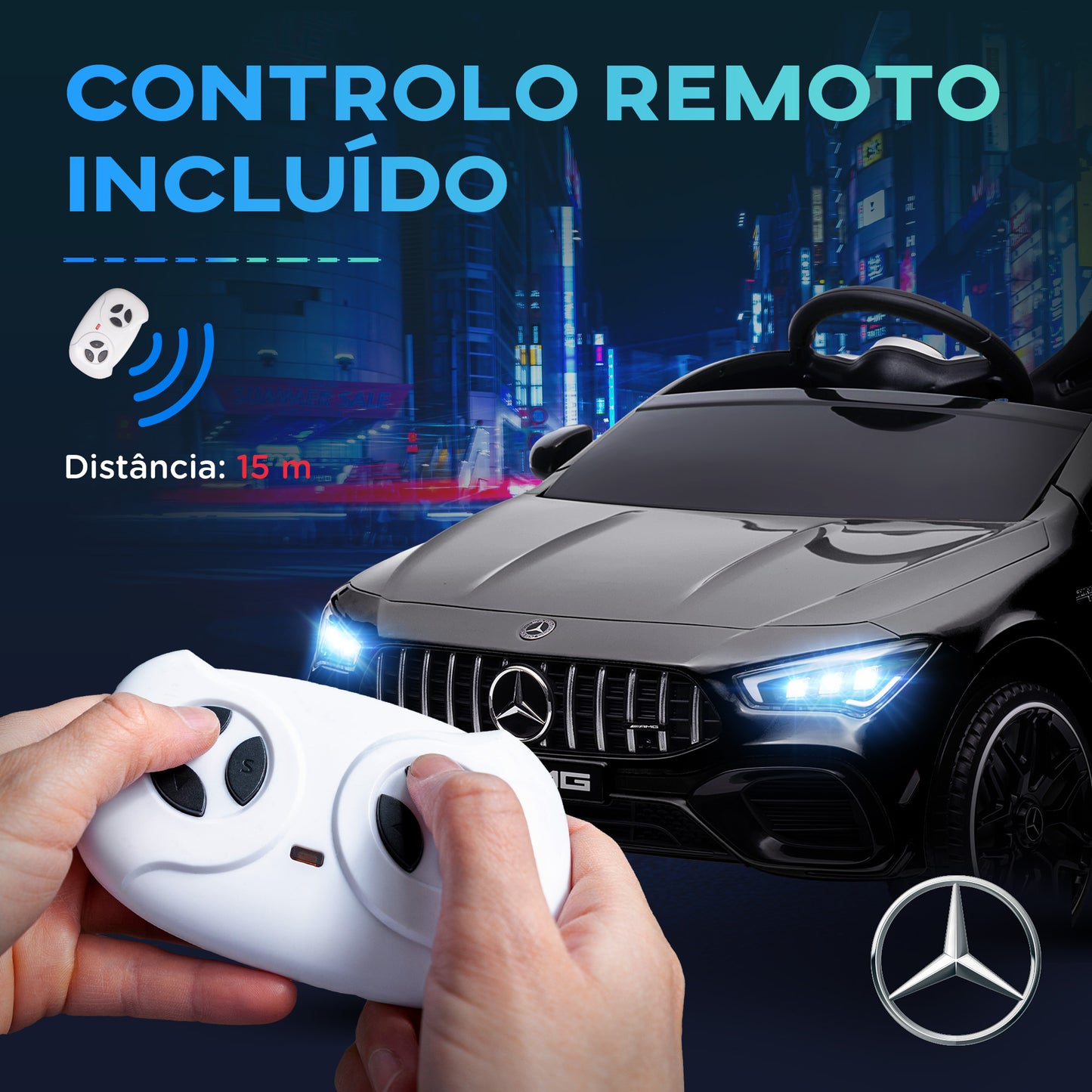 AIYAPLAY Coche Eléctrico para Niños de +3 Años Mercedes-AMG CLA 45 Carro Eléctrico Infantil con Batería 12V Mando a Distancia Faros LED Bocina Música y Ruedas Auxiliares Negro