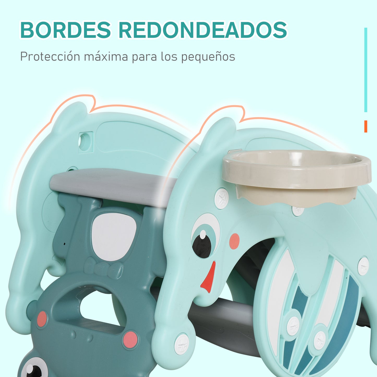 HOMCOM 3 en 1 Caballo Balancín para Niños con Tobogán Aro de Baloncesto Set de Juegos Multifuncional con Superficies Suaves 18-36 Meses con Forma de Rana Delfín 72x34x47 cm Verde