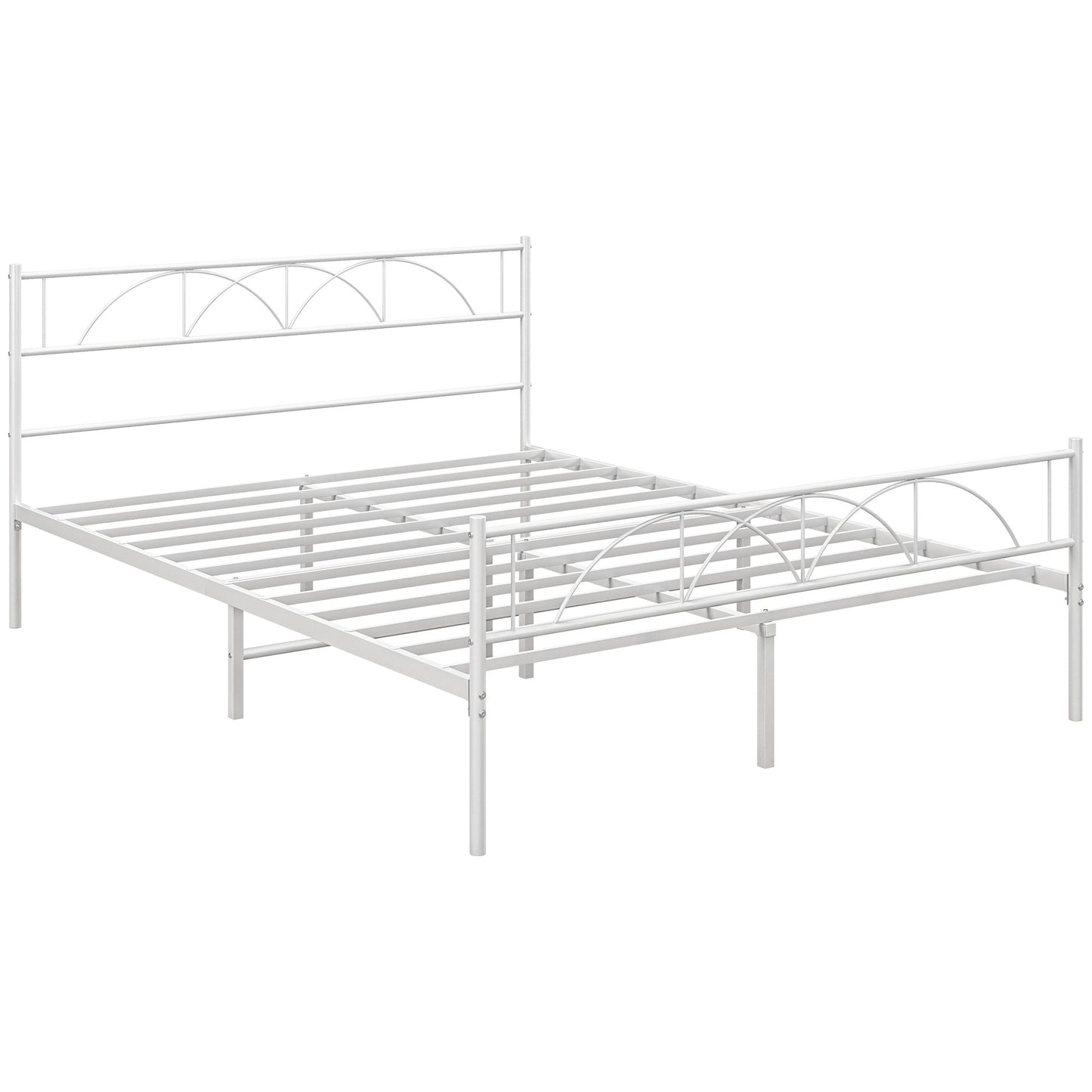 HOMCOM Cama Doble 135x190 cm Estructura de Cama Somier con Cabecera Listones de Acero y Espacio de Almacenamiento Debajo de la Cama Carga 330 kg Blanco