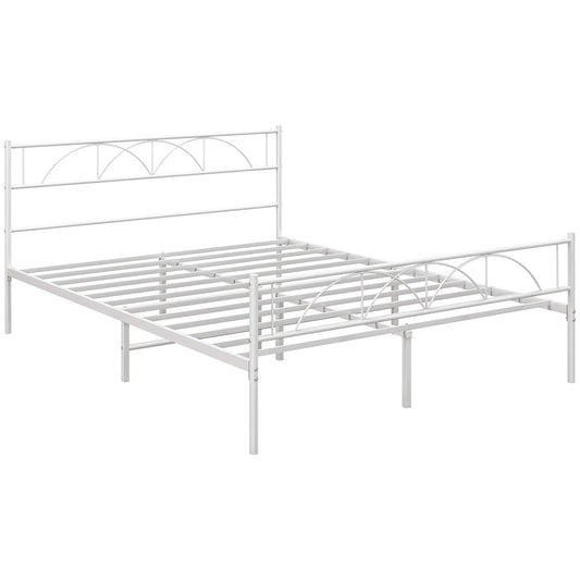 HOMCOM Cama Doble 135x190 cm Estructura de Cama Somier con Cabecera Listones de Acero y Espacio de Almacenamiento Debajo de la Cama Carga 330 kg Blanco