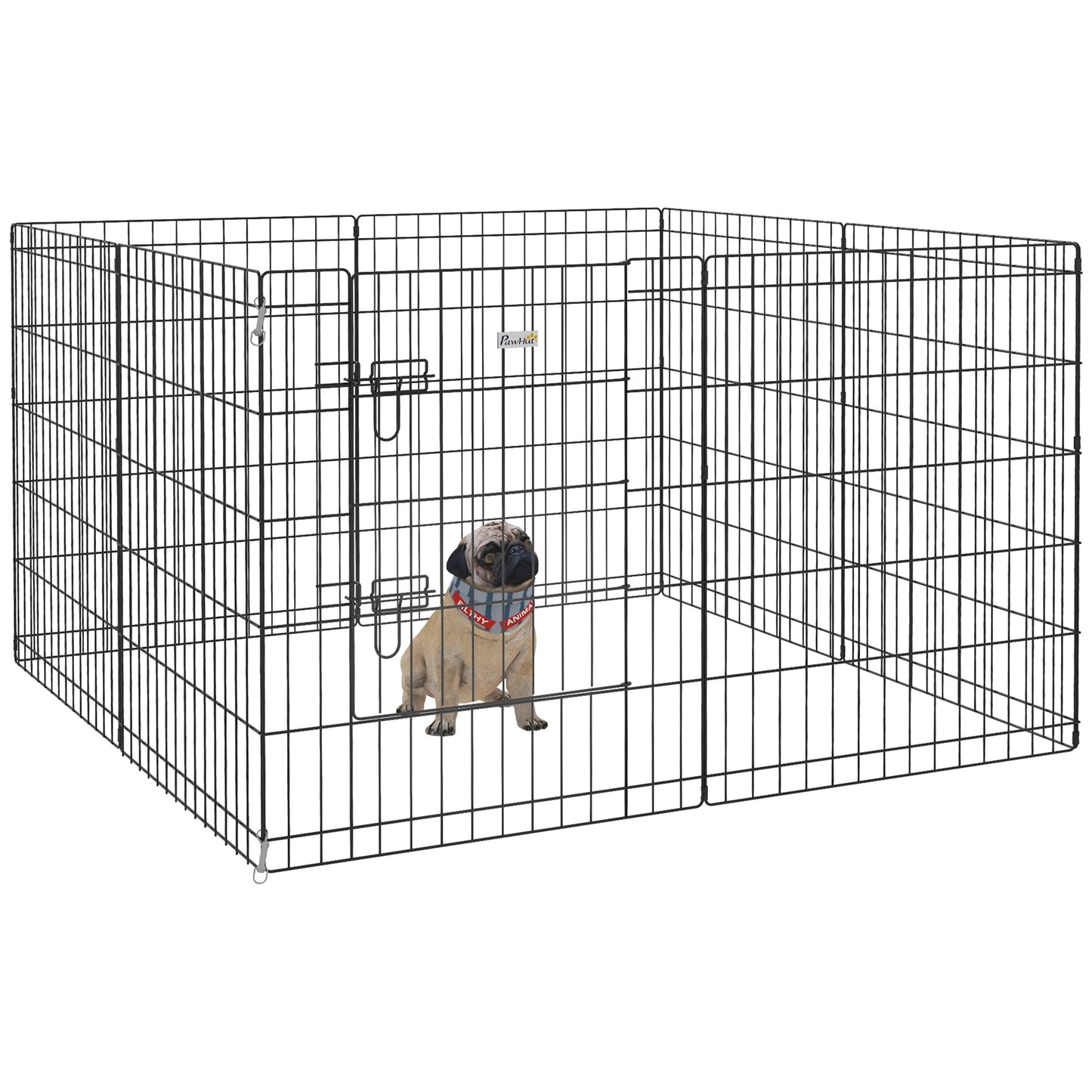 PawHut Parque para Perros de 8 Paneles 76x61 cm Jaula Metálica para Mascotas Vallas para Perros Plegables con Puerta y Doble Cerradura para Jardín Patio Exterior Negro