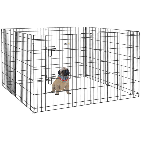 PawHut Parque para Perros de 8 Paneles 76x61 cm Jaula Metálica para Mascotas Vallas para Perros Plegables con Puerta y Doble Cerradura para Jardín Patio Exterior Negro