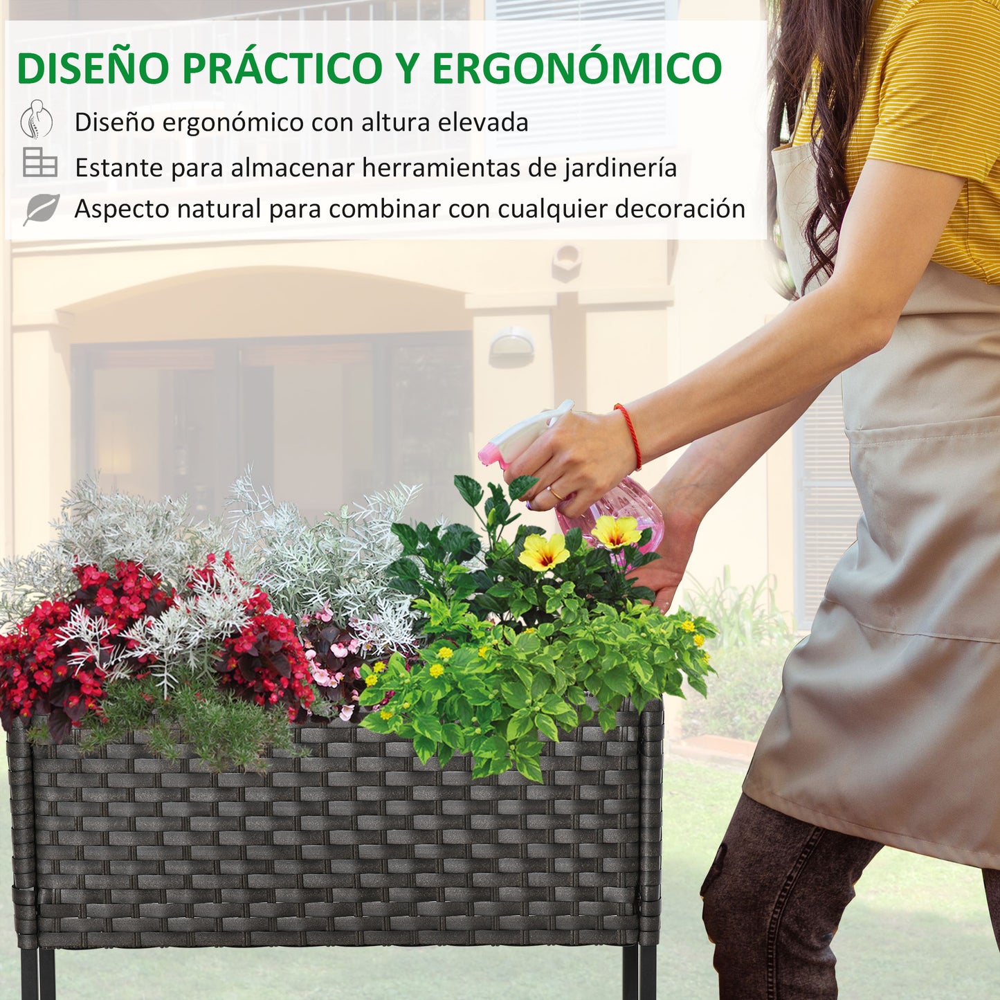 Outsunny Soporte para Jardinera Exterior para Huerto Urbano Mesa de Cultivo Jardinera Rectangular sin Fondo con Estante y Patas para Jardineras Macetas Tiestos 70x30x72 cm Gris y Negro