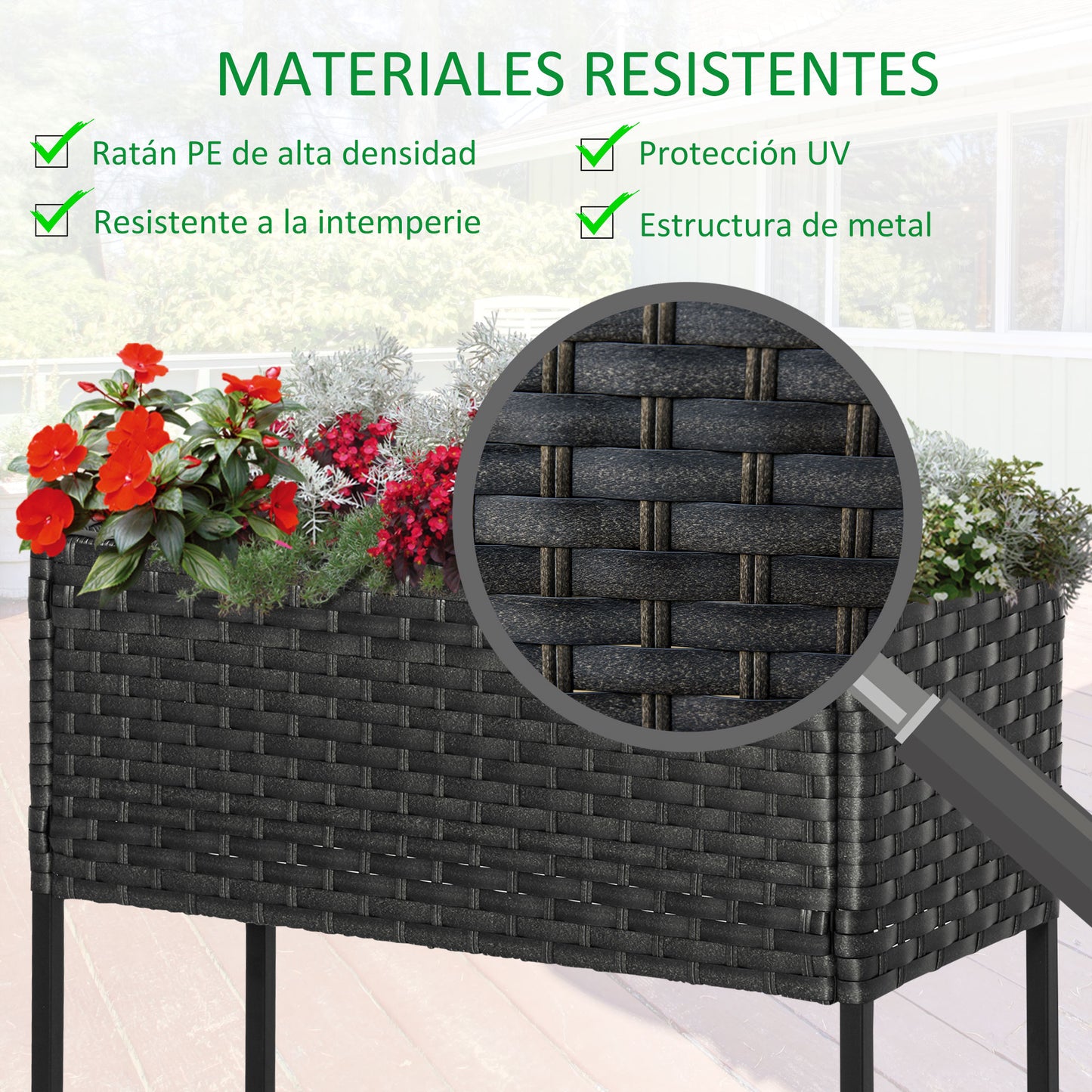 Outsunny Soporte para Jardinera Exterior para Huerto Urbano Mesa de Cultivo Jardinera Rectangular sin Fondo con Estante y Patas para Jardineras Macetas Tiestos 70x30x72 cm Gris y Negro