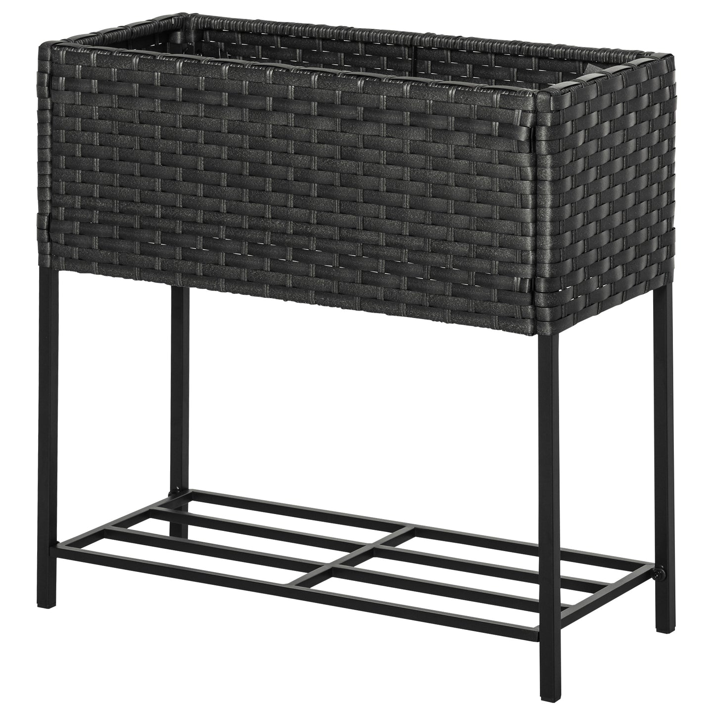 Outsunny Soporte para Jardinera Exterior para Huerto Urbano Mesa de Cultivo Jardinera Rectangular sin Fondo con Estante y Patas para Jardineras Macetas Tiestos 70x30x72 cm Gris y Negro