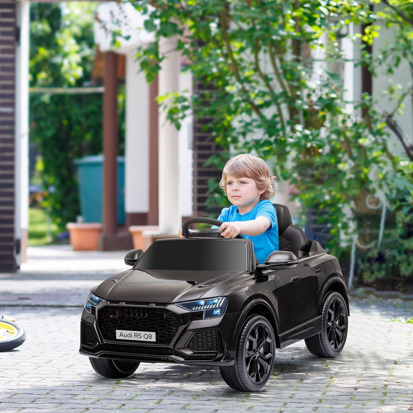 HOMCOM Coche Eléctrico Infantil +3 Años Licencia Audi RS Q8 con Batería 6V 2 Motores Mando a Distancia Música MP3 Bocina y Luces Velocidad Máx. 3km/h 101x62x51 cm Negro