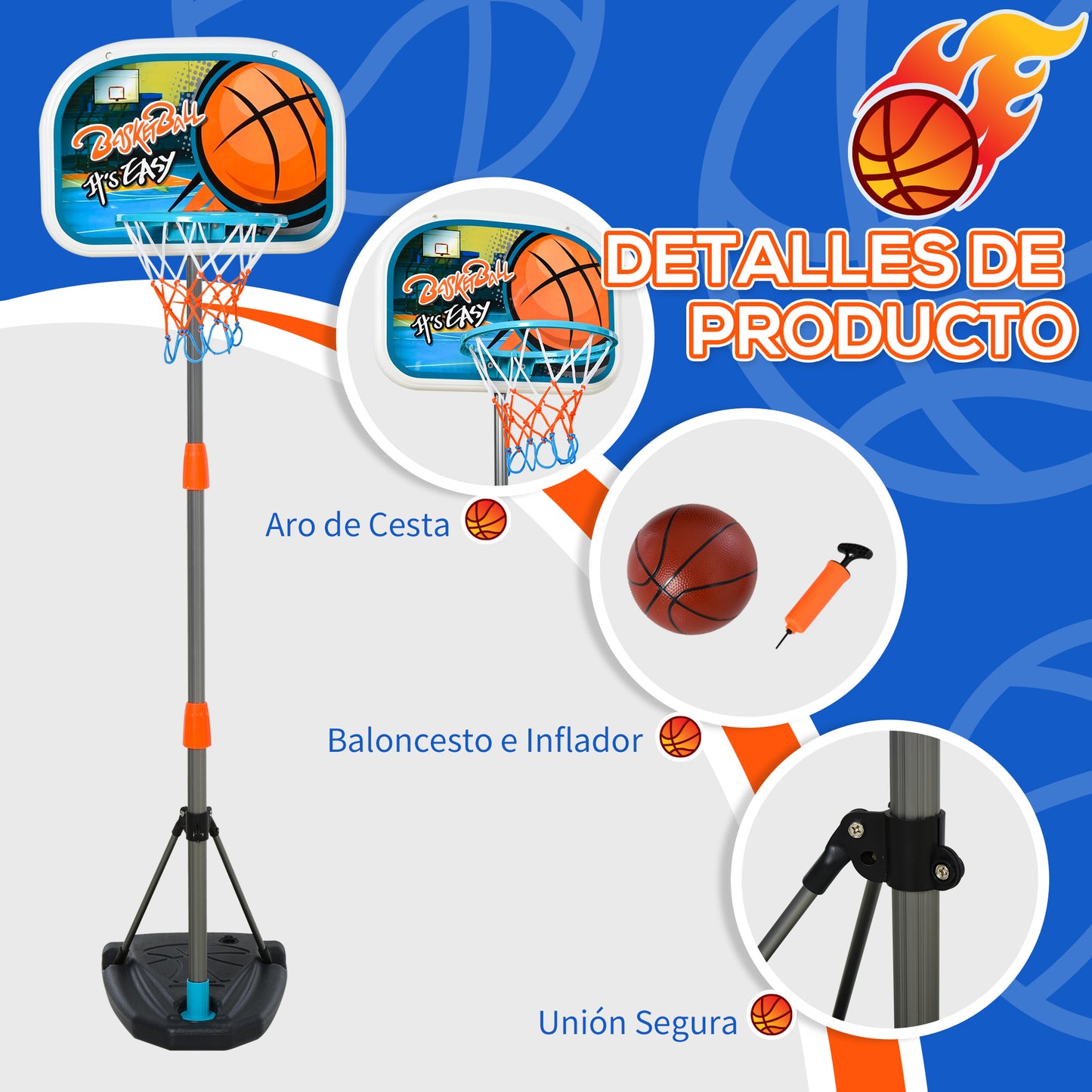 HOMCOM Canasta de Baloncesto para Niños Aro Baloncesto con Soporte Altura Ajustable y Base Rellenable Incluida Interior y Exterior 32x65x126-158 cm