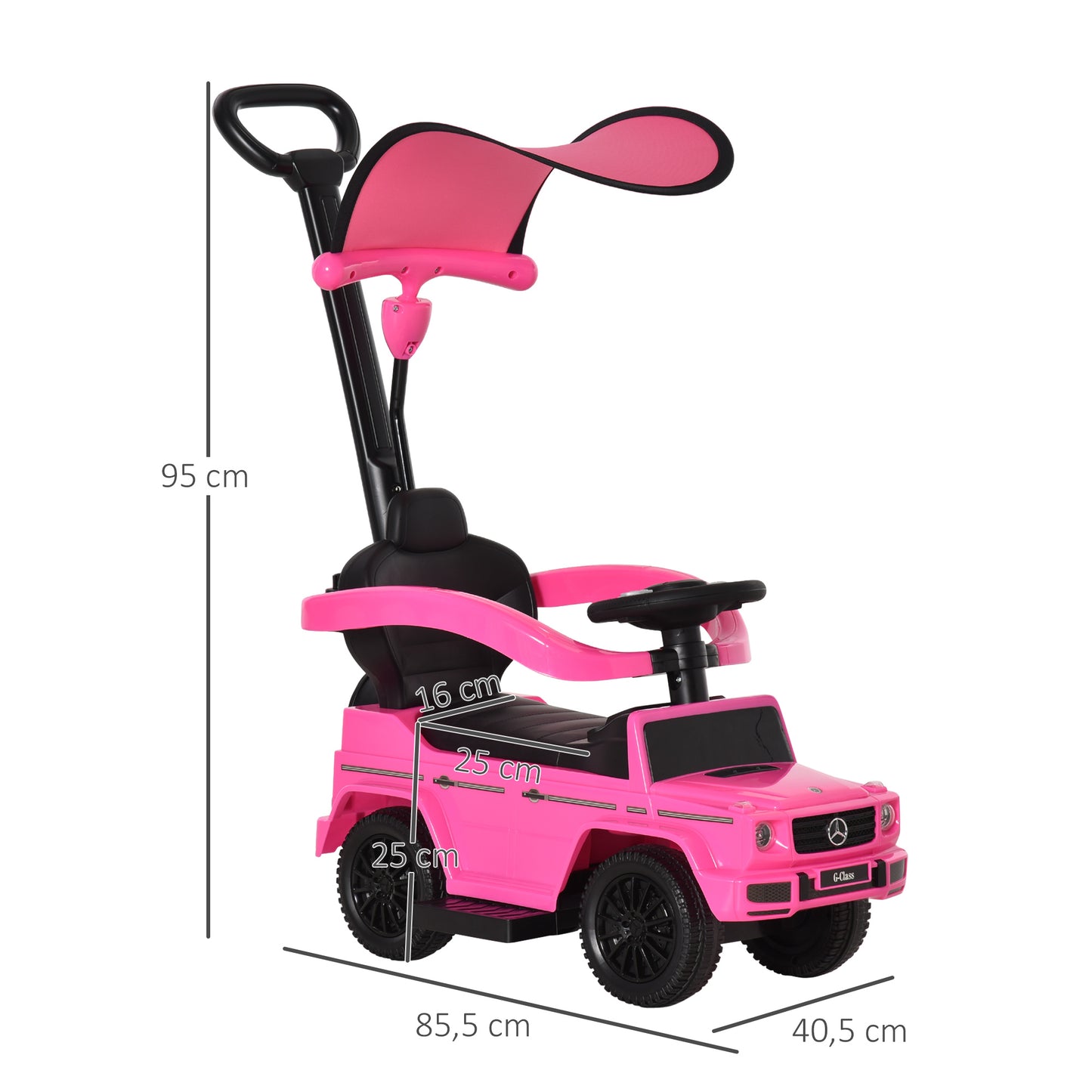 HOMCOM Correpasillos para Niños con Licencia Mercedes G350 Coche Correpasillos para Niños de 1-3 Años con Bocina Capota Extraíble y Barandilla Carga 25 kg 85,5x40,5x95 cm Rosa