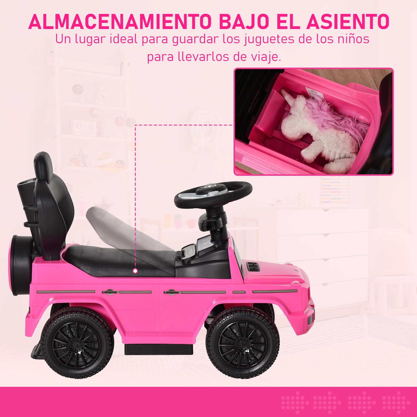 HOMCOM Correpasillos para Niños con Licencia Mercedes G350 Coche Correpasillos para Niños de 1-3 Años con Bocina Capota Extraíble y Barandilla Carga 25 kg 85,5x40,5x95 cm Rosa