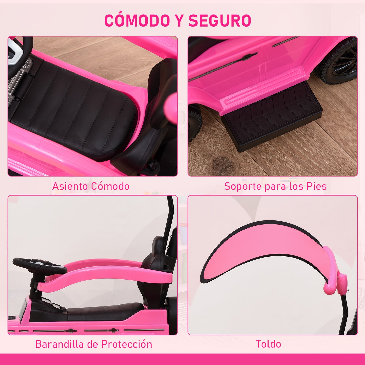 HOMCOM Correpasillos para Niños con Licencia Mercedes G350 Coche Correpasillos para Niños de 1-3 Años con Bocina Capota Extraíble y Barandilla Carga 25 kg 85,5x40,5x95 cm Rosa