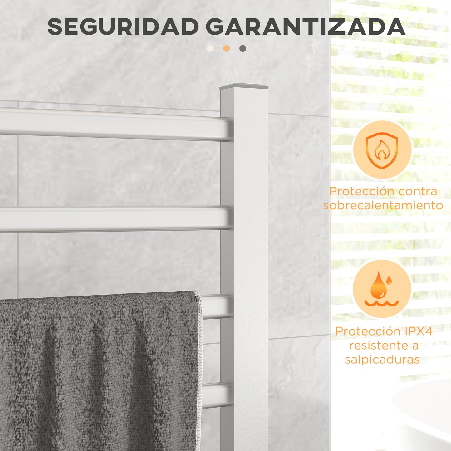 HOMCOM Toallero Eléctrico de Pared o Suelo 150 W Radiador Toallero Eléctrico de Aleación de Aluminio con Función de Temporizador y 8 Barras para Baño 53x35x90 cm Plata