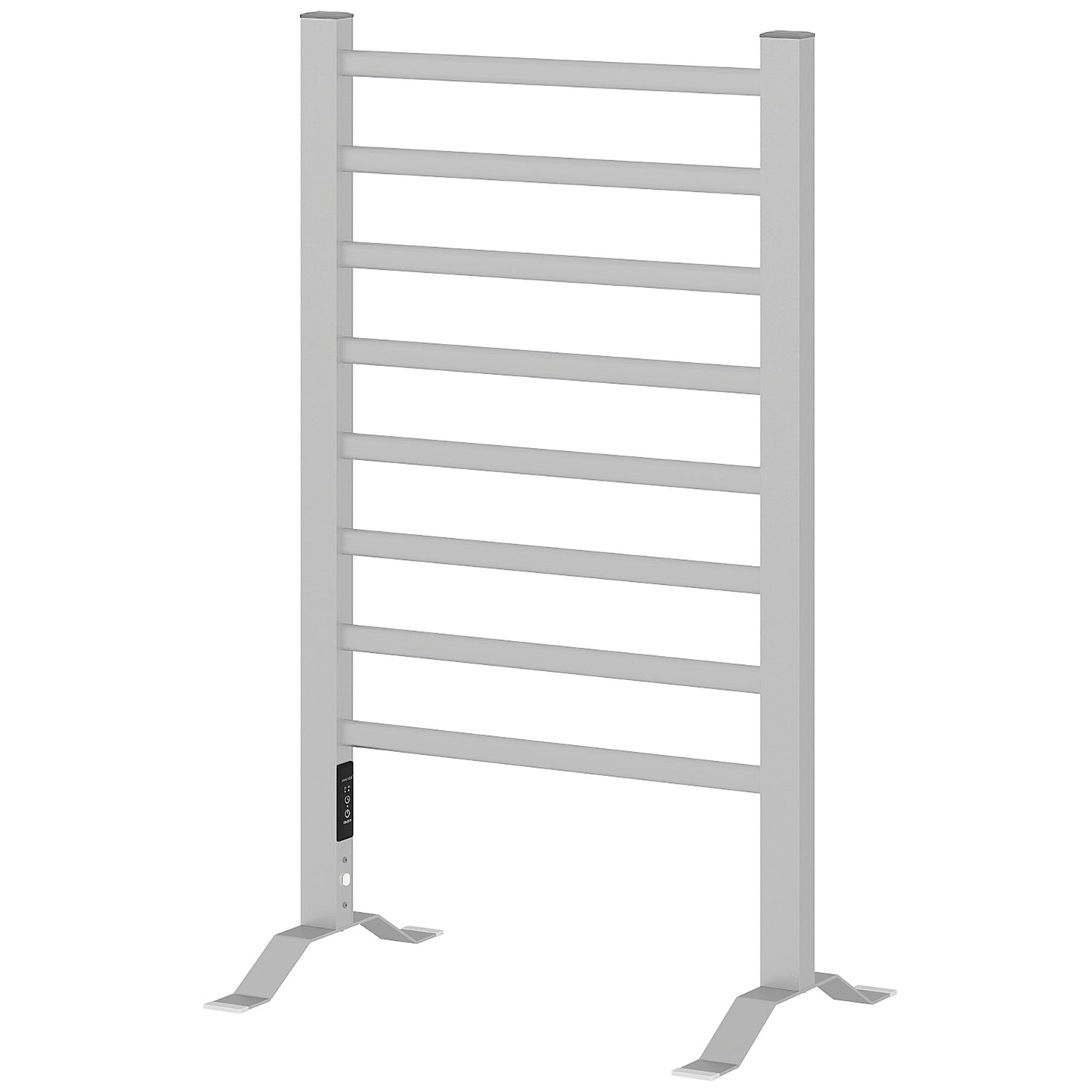 HOMCOM Toallero Eléctrico de Pared o Suelo 150 W Radiador Toallero Eléctrico de Aleación de Aluminio con Función de Temporizador y 8 Barras para Baño 53x35x90 cm Plata