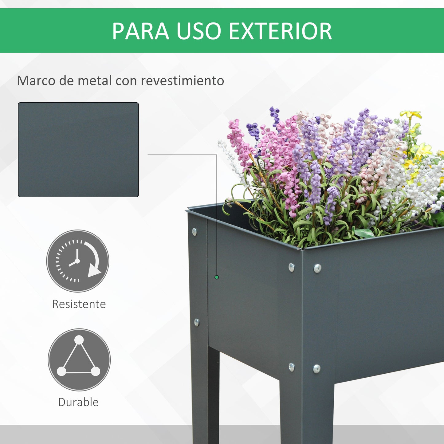 Outsunny Jardinera Elevada Cama de Jardín Elevada Rectangular Mesa de Cultivo para Plantas Verduras y Flores con 3 Orificios de Drenaje 100x30x80 cm Gris