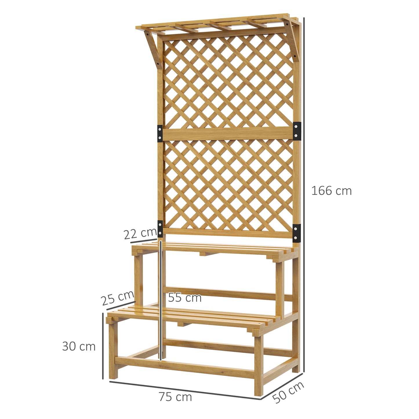 Outsunny Estantería para Plantas de Madera Soporte para Macetas de 2 Niveles con Enrejado para Jardín Patio Terraza Balcón 75x50x166 cm Natural