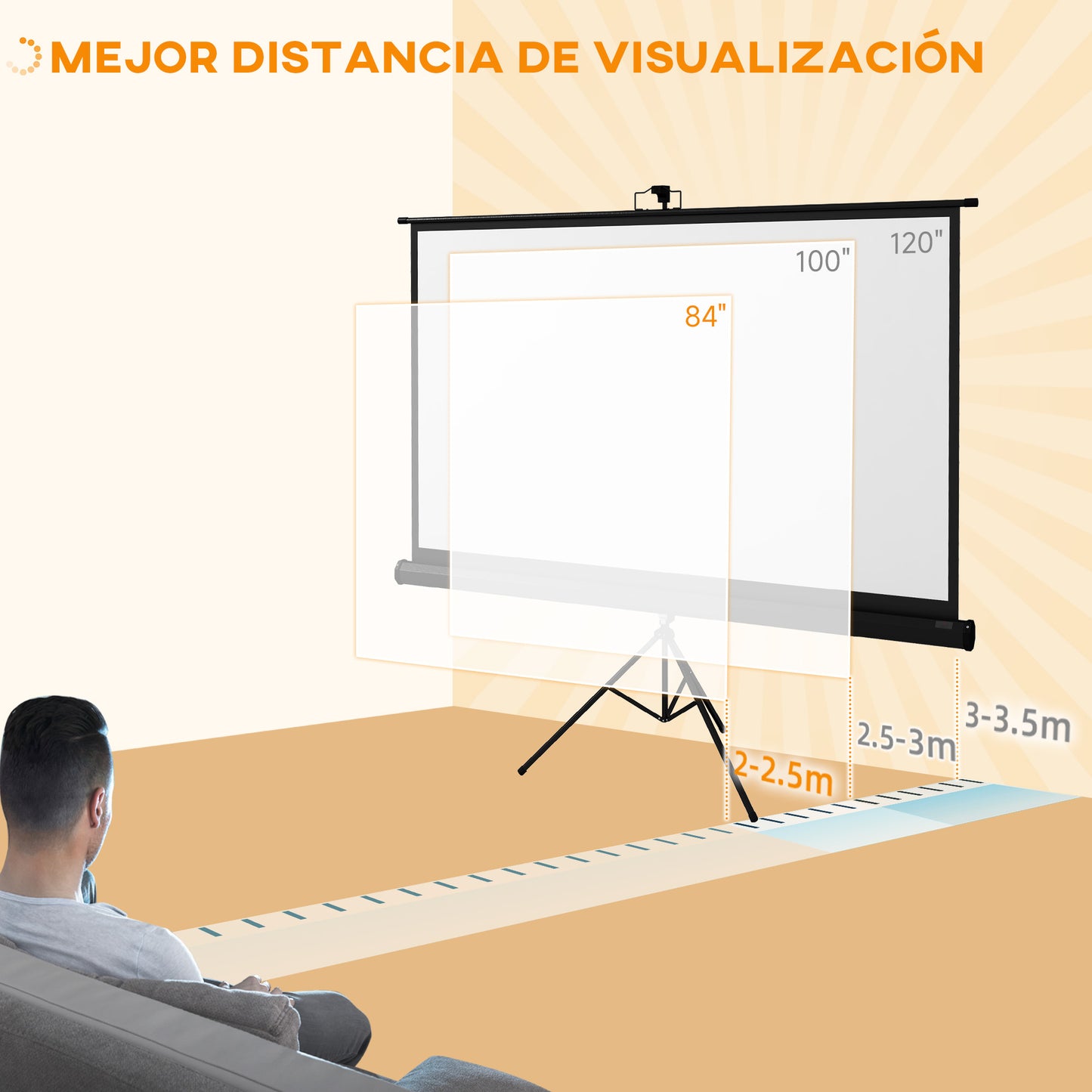 HOMCOM Pantalla de Proyector Manual con Soporte 84 Pulgadas Pantalla de Proyección Portátil Formato 16:9 con Altura Ajustable para Interior y Exterior Cine en Casa Patio 186x105 cm Negro