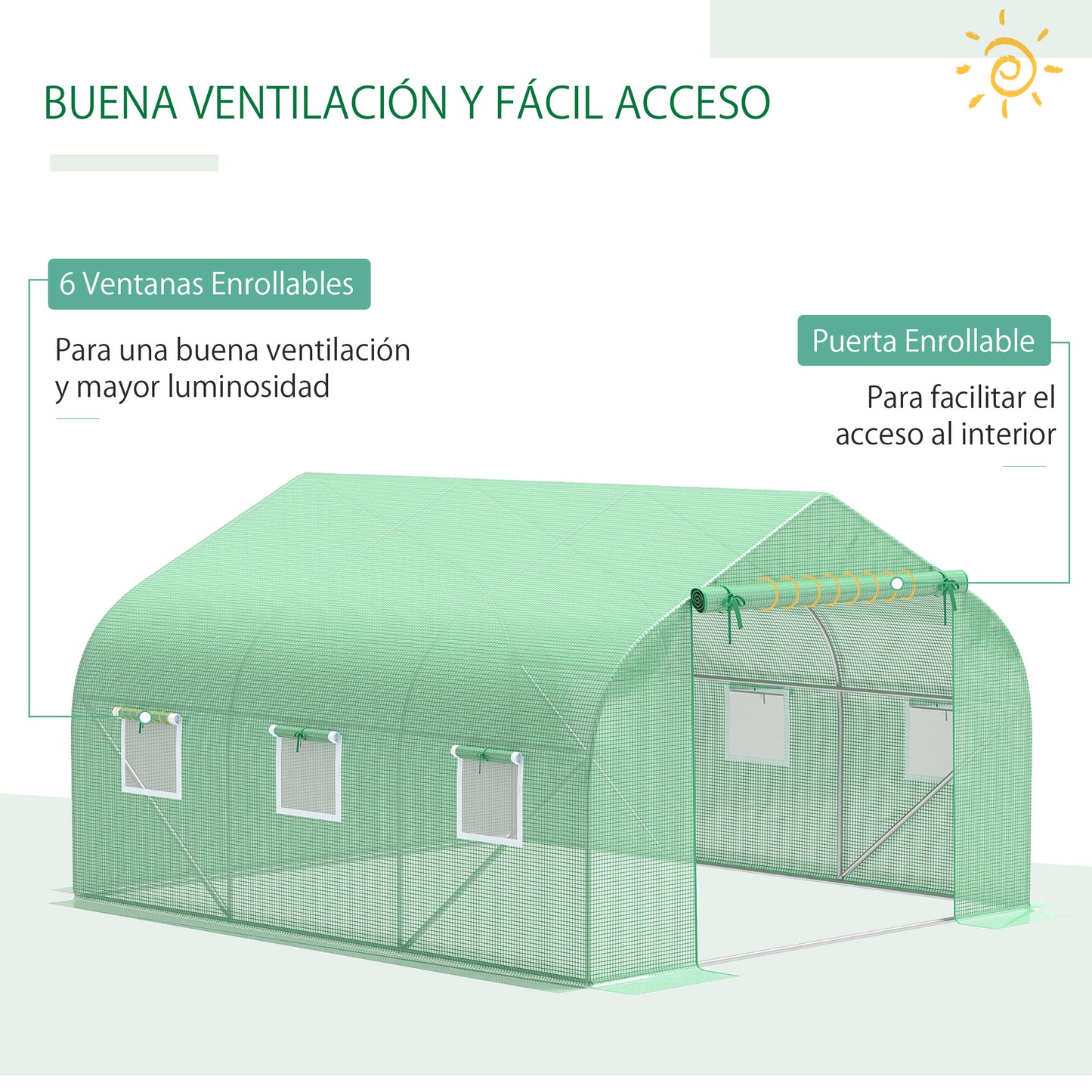 Outsunny Cubierta de Invernadero de Túnel 3,5x3x2 m Cubierta Repuesto Invernadero Polietileno con 6 Ventanas y Puerta Enrollable Protección de Plantas para Jardín Verde