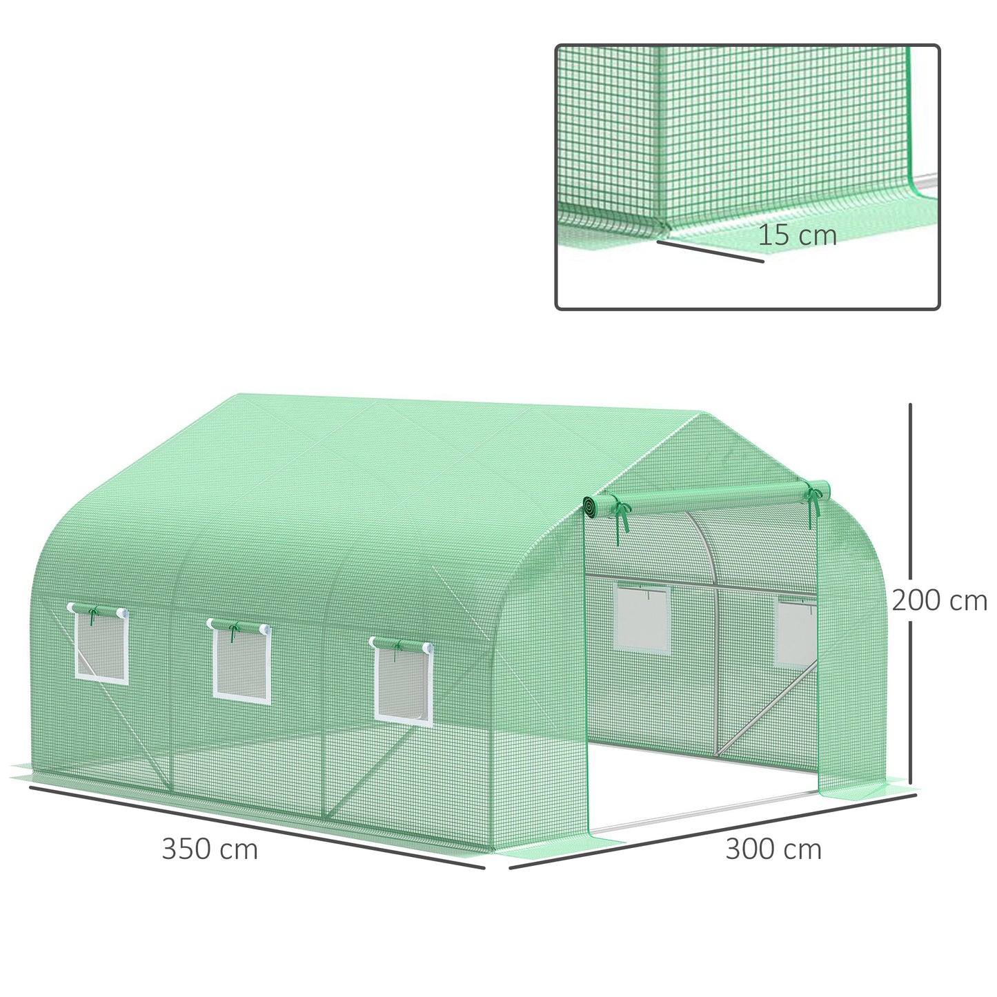 Outsunny Cubierta de Invernadero de Túnel 3,5x3x2 m Cubierta Repuesto Invernadero Polietileno con 6 Ventanas y Puerta Enrollable Protección de Plantas para Jardín Verde