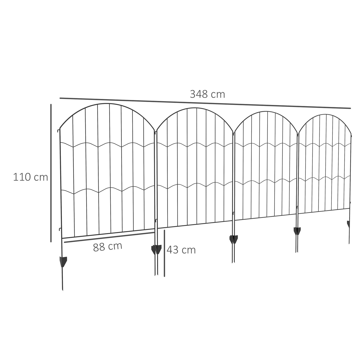 Outsunny Vallas de Jardín Exterior de 4 Paneles 88x110 cm Vallas Decorativas de Jardín de Acero con Diseño de Patrón de Rejilla y Ángulo Ajustable para Patio Terraza Negro