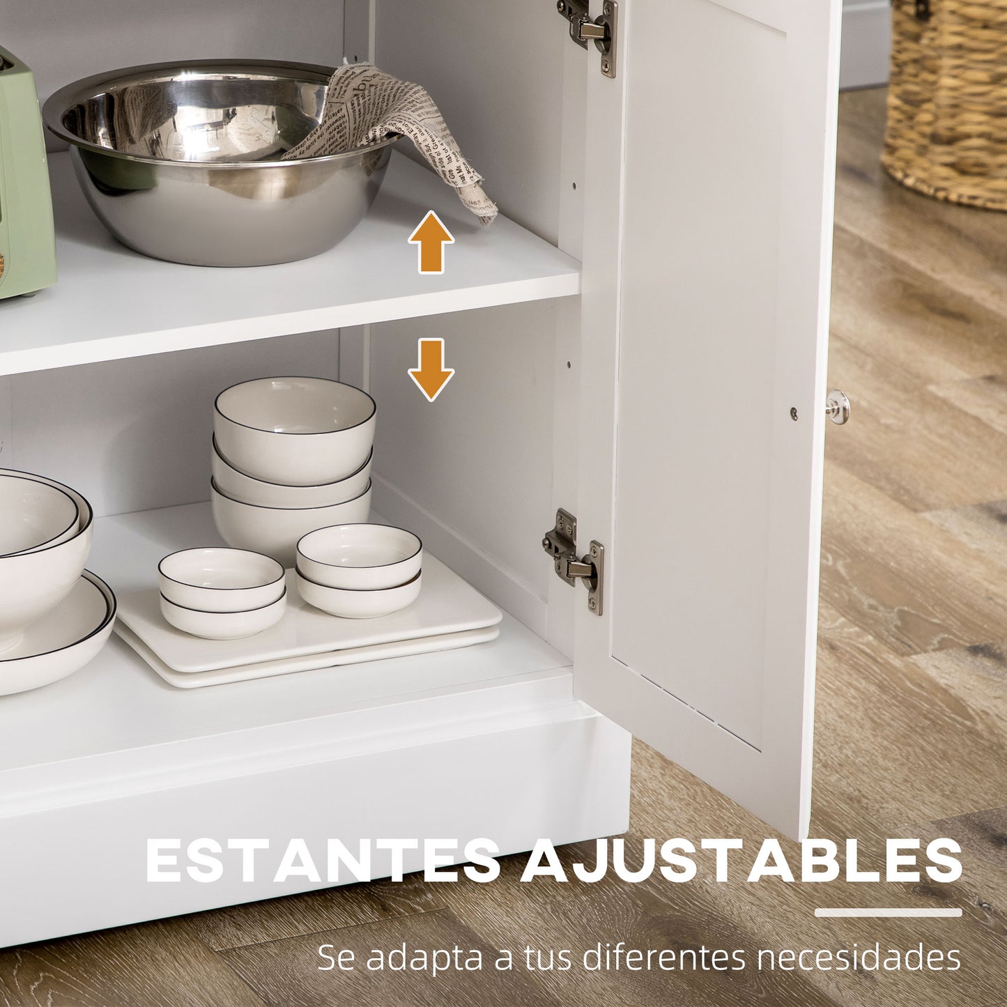 HOMCOM Isla de Cocina Carro de Cocina con Ruedas Carro Multiusos con 2 Cajones 3 Puertas Toallero y Estante para Especias para Comedor 110x45x91 cm Blanco