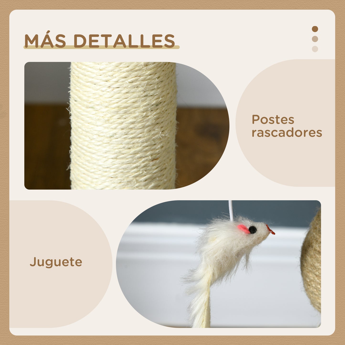 PawHut Árbol Rascador para Gatos Pequeño Torre para Gatos Centro de Actividades para Gatitos con Nido 4 Bolas y Poste de Sisal Carga 15 kg Ø40x48 cm Gris y Beige