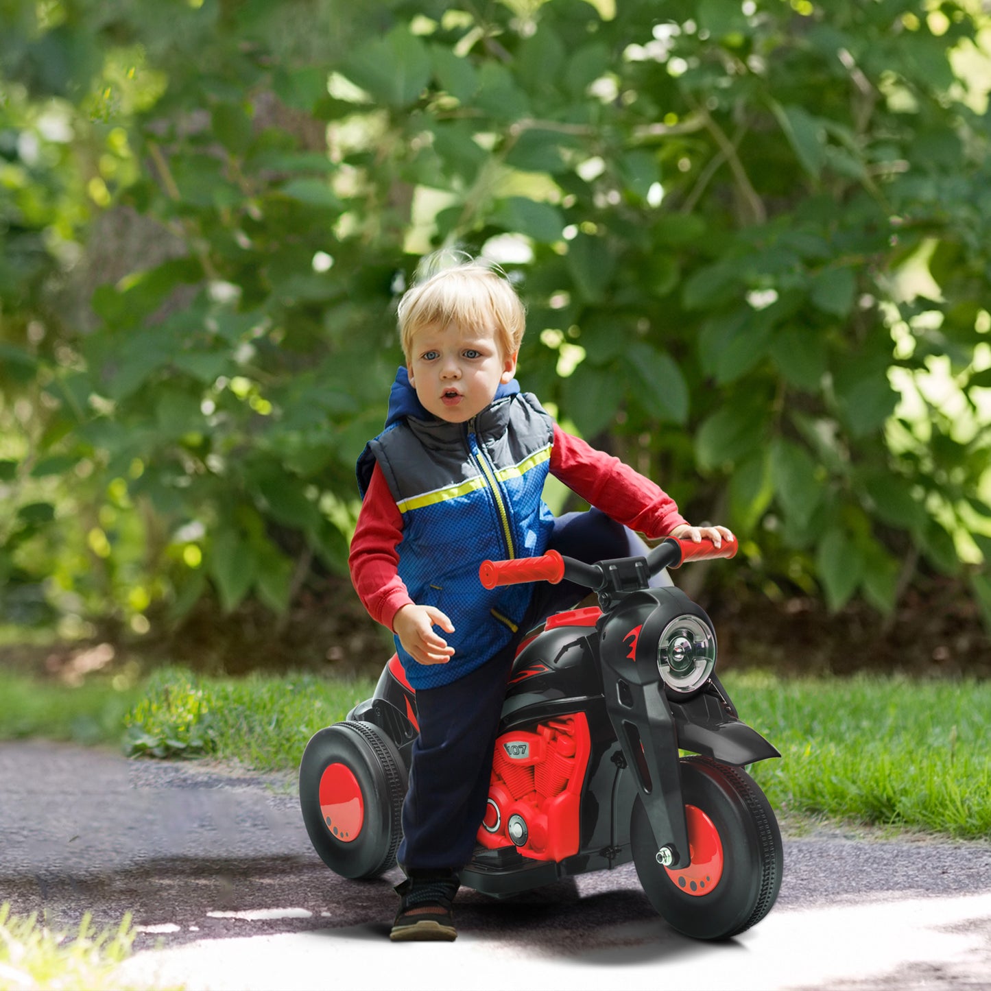 AIYAPLAY Moto Eléctrica para Niños de +2 Años Moto de Batería para Niños 6V con Función de Soplar Burbujas Faros Música Moto para Niños con Velocidad 3 km/h Carga 30 kg Rojo