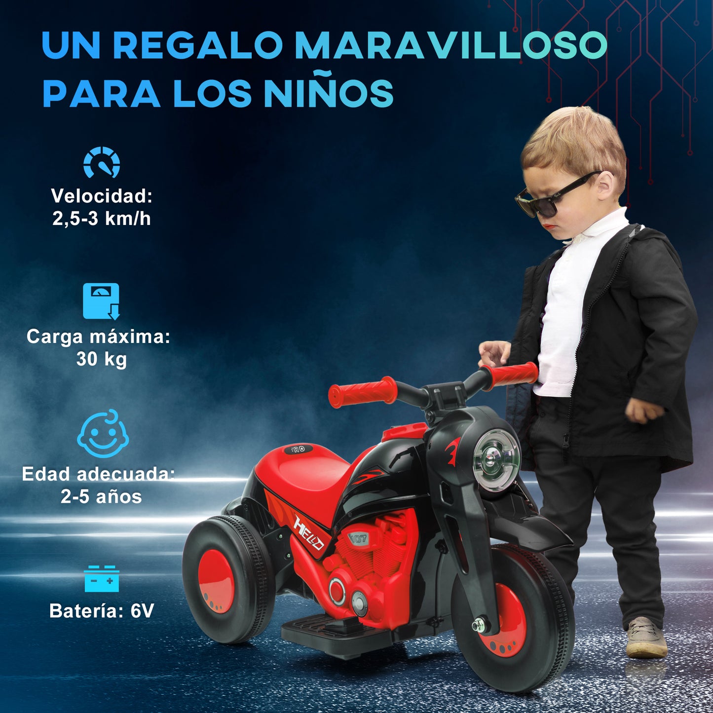 AIYAPLAY Moto Eléctrica para Niños de +2 Años Moto de Batería para Niños 6V con Función de Soplar Burbujas Faros Música Moto para Niños con Velocidad 3 km/h Carga 30 kg Rojo