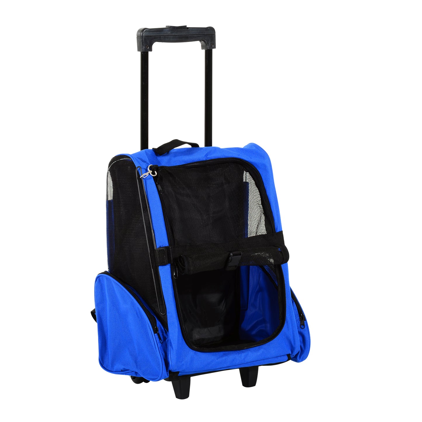 PawHut Transportín 2 en 1 para Mascotas Mochila o Carrito de Viaje para Perro y Gato con 2 Ruedas con Asa retráctil de Aluminio y Bolsillos 42x25x55 cm Azul