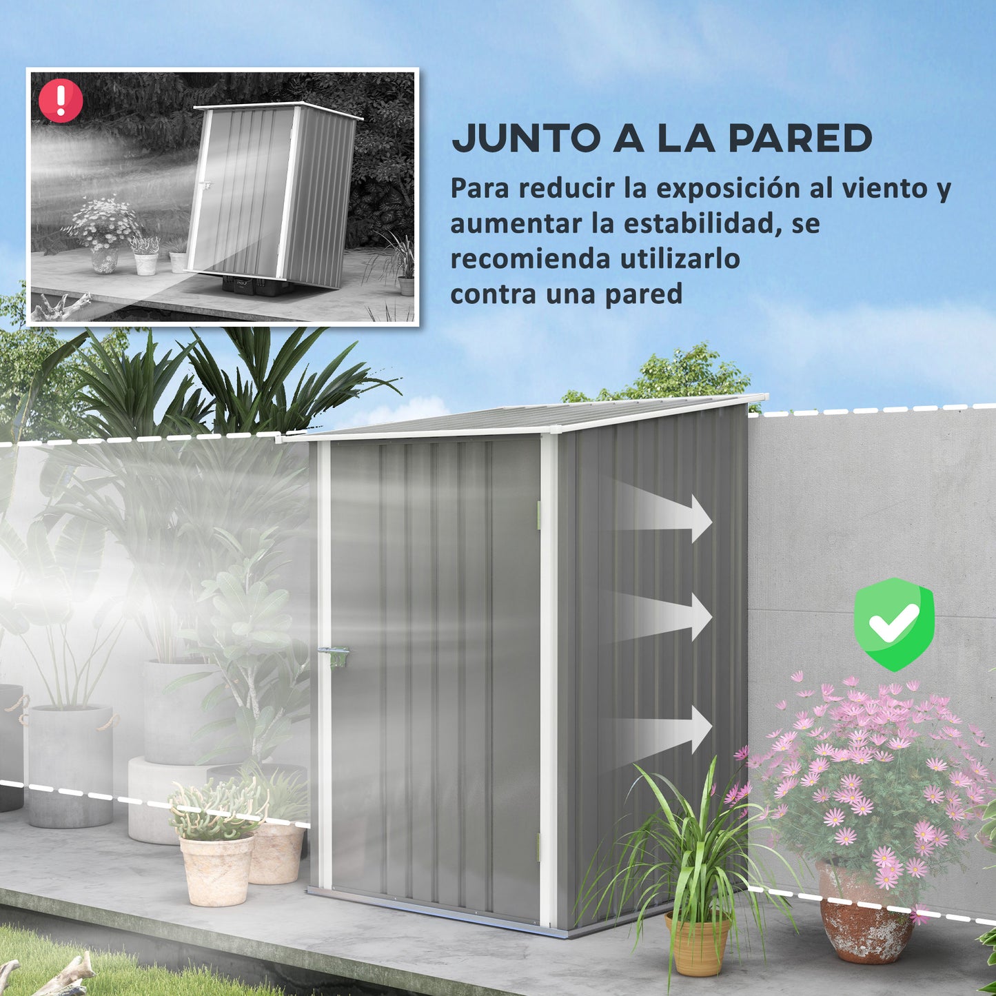 Outsunny Cobertizo de Jardín de Exterior 0,92 m² 100x103x160 cm Caseta de Jardín Metálica con 1 Puerta y Cerradura para Almacenamiento de Herramientas en Patio Terraza Gris