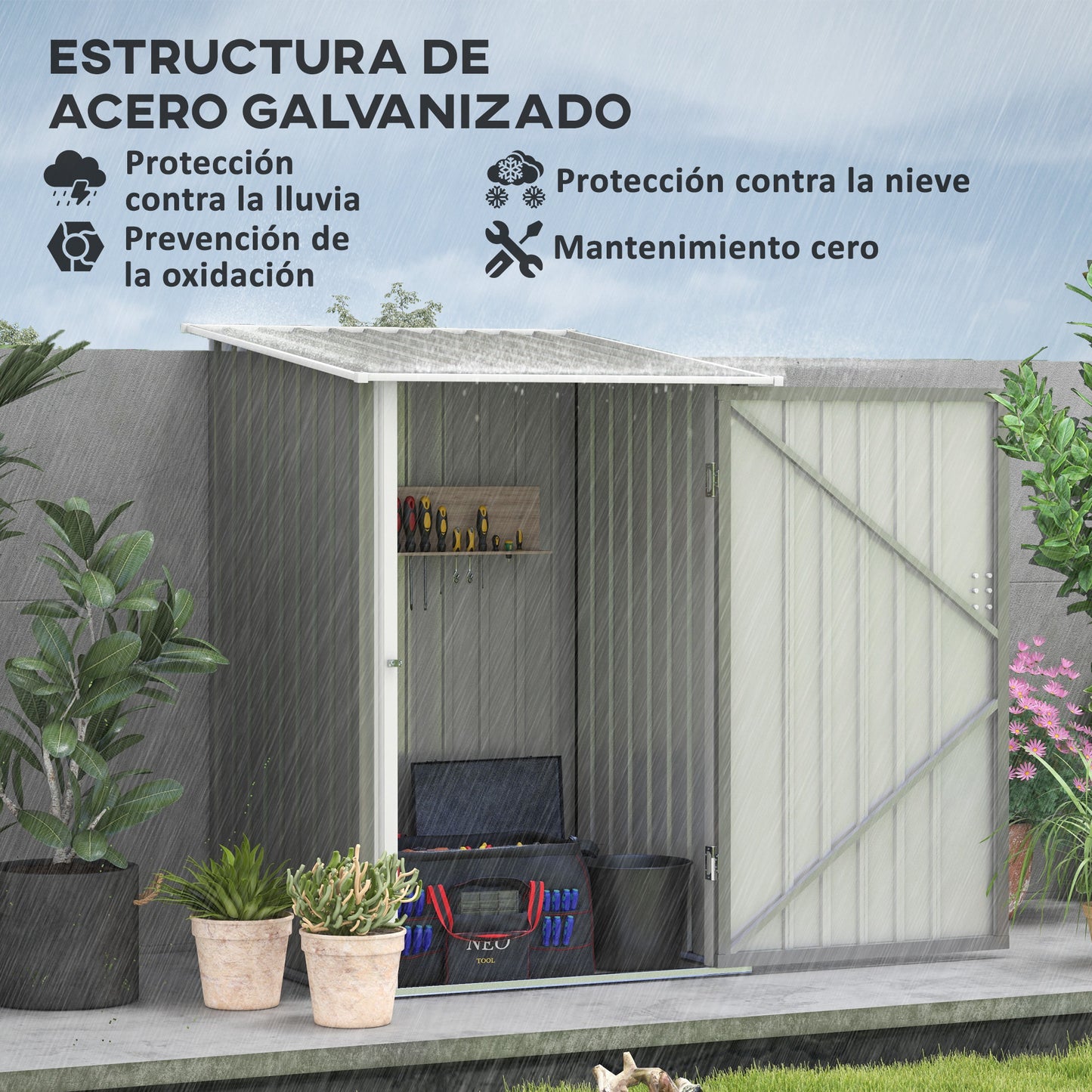 Outsunny Cobertizo de Jardín de Exterior 0,92 m² 100x103x160 cm Caseta de Jardín Metálica con 1 Puerta y Cerradura para Almacenamiento de Herramientas en Patio Terraza Gris