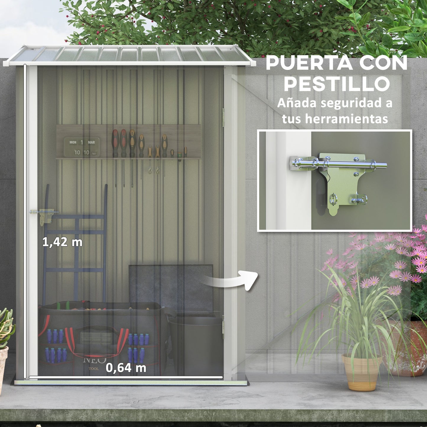 Outsunny Cobertizo de Jardín de Exterior 0,92 m² 100x103x160 cm Caseta de Jardín Metálica con 1 Puerta y Cerradura para Almacenamiento de Herramientas en Patio Terraza Gris