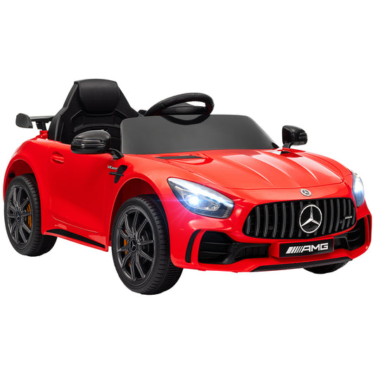 AIYAPLAY Coche Eléctrico para Niños de +3 Años Mercedes-Benz AMG GTR Carro Eléctrico Infantil con Batería 12V Mando a Distancia Faros Bocina Música MP3 Arranque Lento y Pantalla Rojo