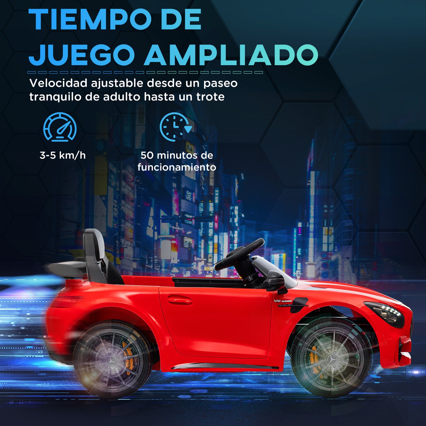 AIYAPLAY Coche Eléctrico para Niños de +3 Años Mercedes-Benz AMG GTR Carro Eléctrico Infantil con Batería 12V Mando a Distancia Faros Bocina Música MP3 Arranque Lento y Pantalla Rojo