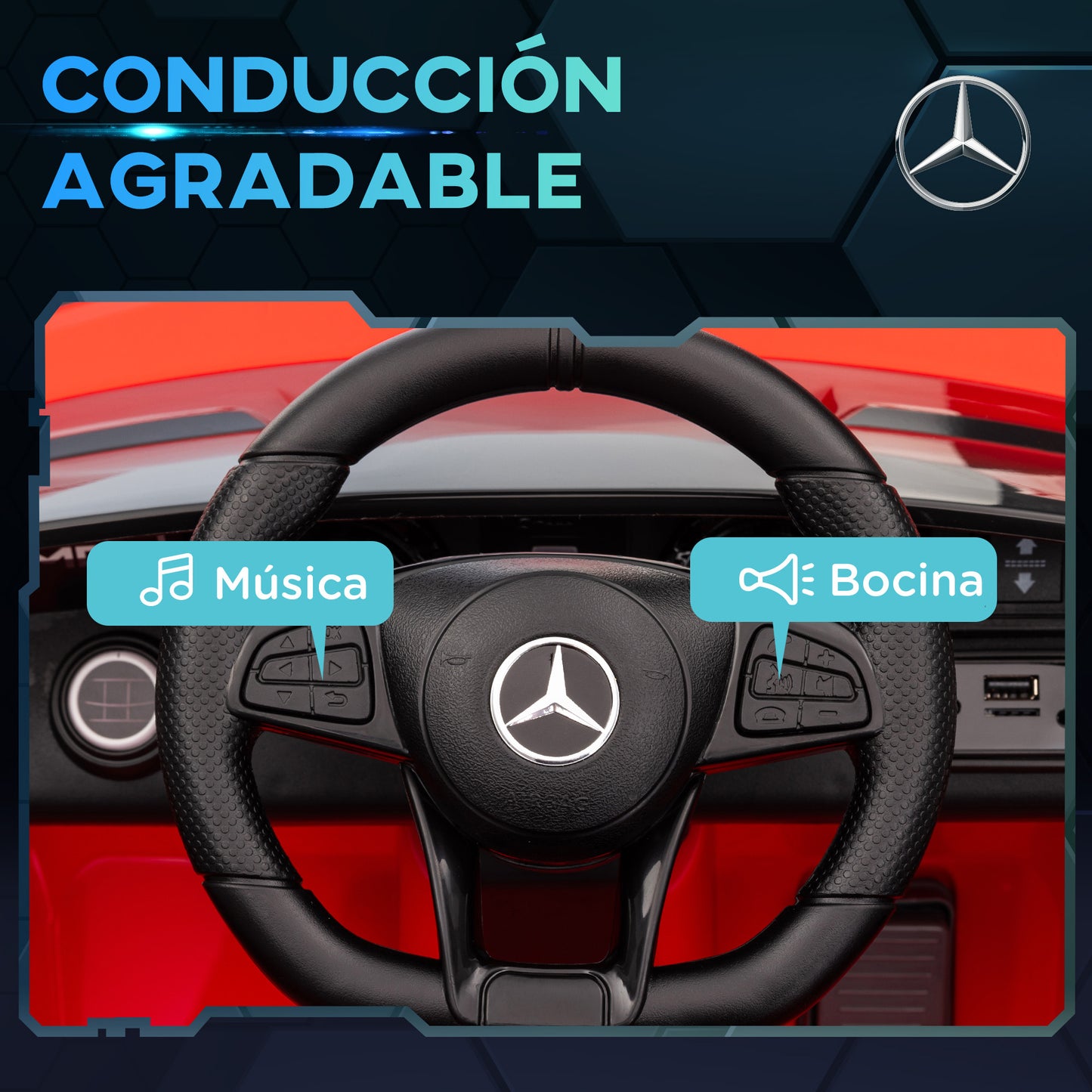 AIYAPLAY Coche Eléctrico para Niños de +3 Años Mercedes-Benz AMG GTR Carro Eléctrico Infantil con Batería 12V Mando a Distancia Faros Bocina Música MP3 Arranque Lento y Pantalla Rojo