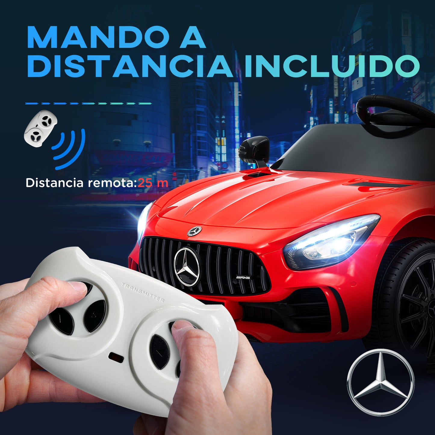 AIYAPLAY Coche Eléctrico para Niños de +3 Años Mercedes-Benz AMG GTR Carro Eléctrico Infantil con Batería 12V Mando a Distancia Faros Bocina Música MP3 Arranque Lento y Pantalla Rojo