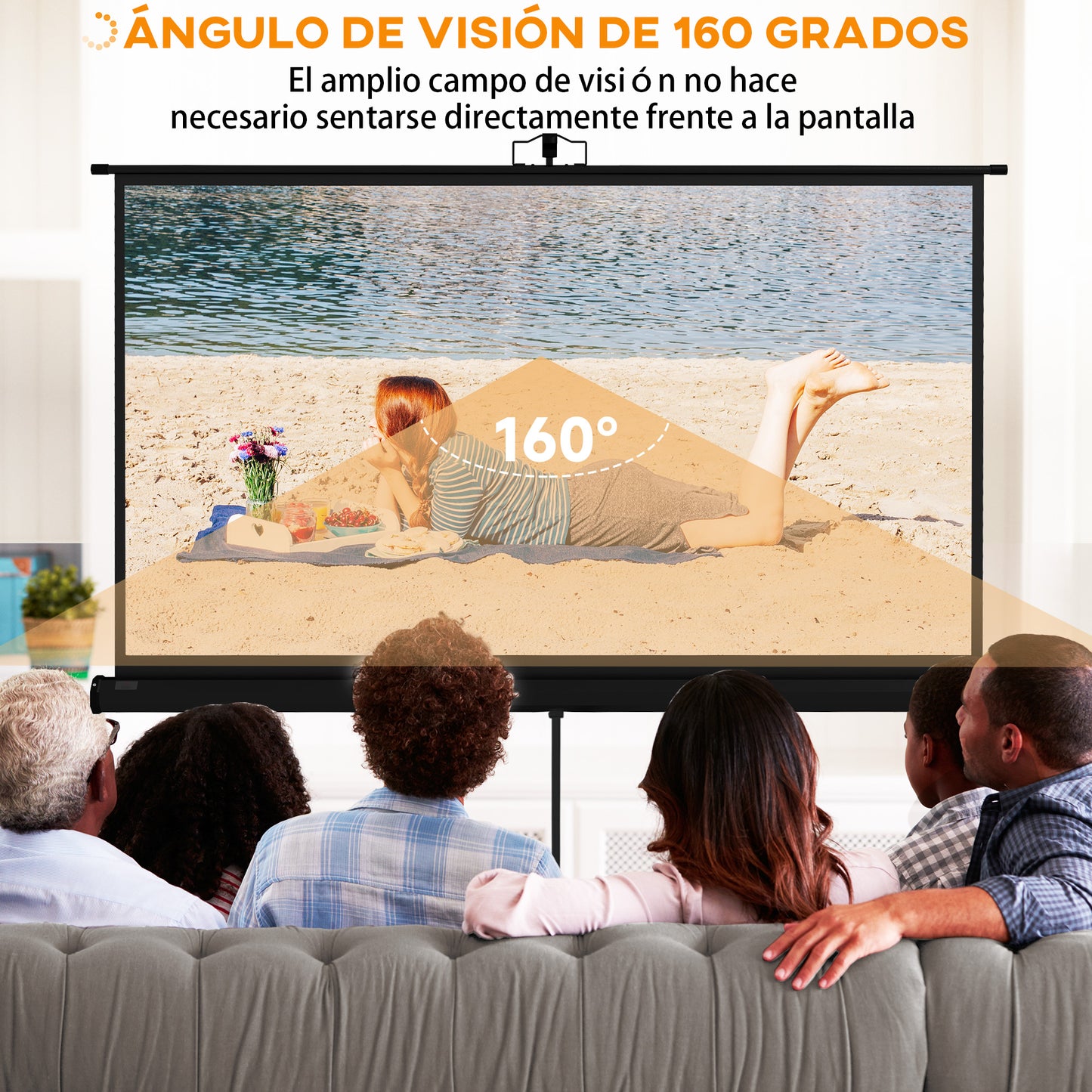 HOMCOM Pantalla de Proyector Manual con Soporte 84 Pulgadas Pantalla de Proyección Portátil Formato 16:9 con Altura Ajustable para Interior y Exterior Cine en Casa Patio 186x105 cm Negro